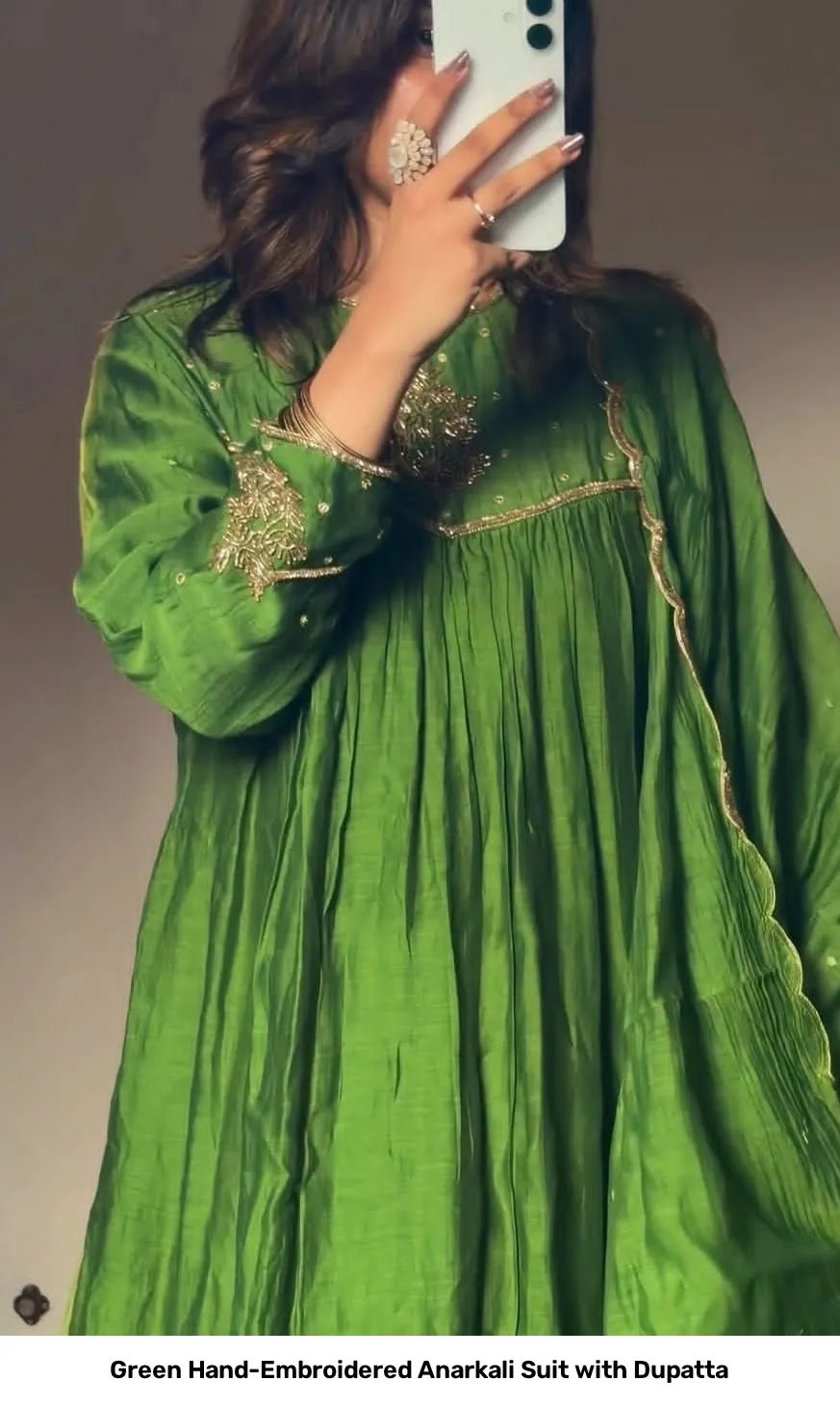 Green Hand-Embroidered Anarkali Suit with Dupatta 2