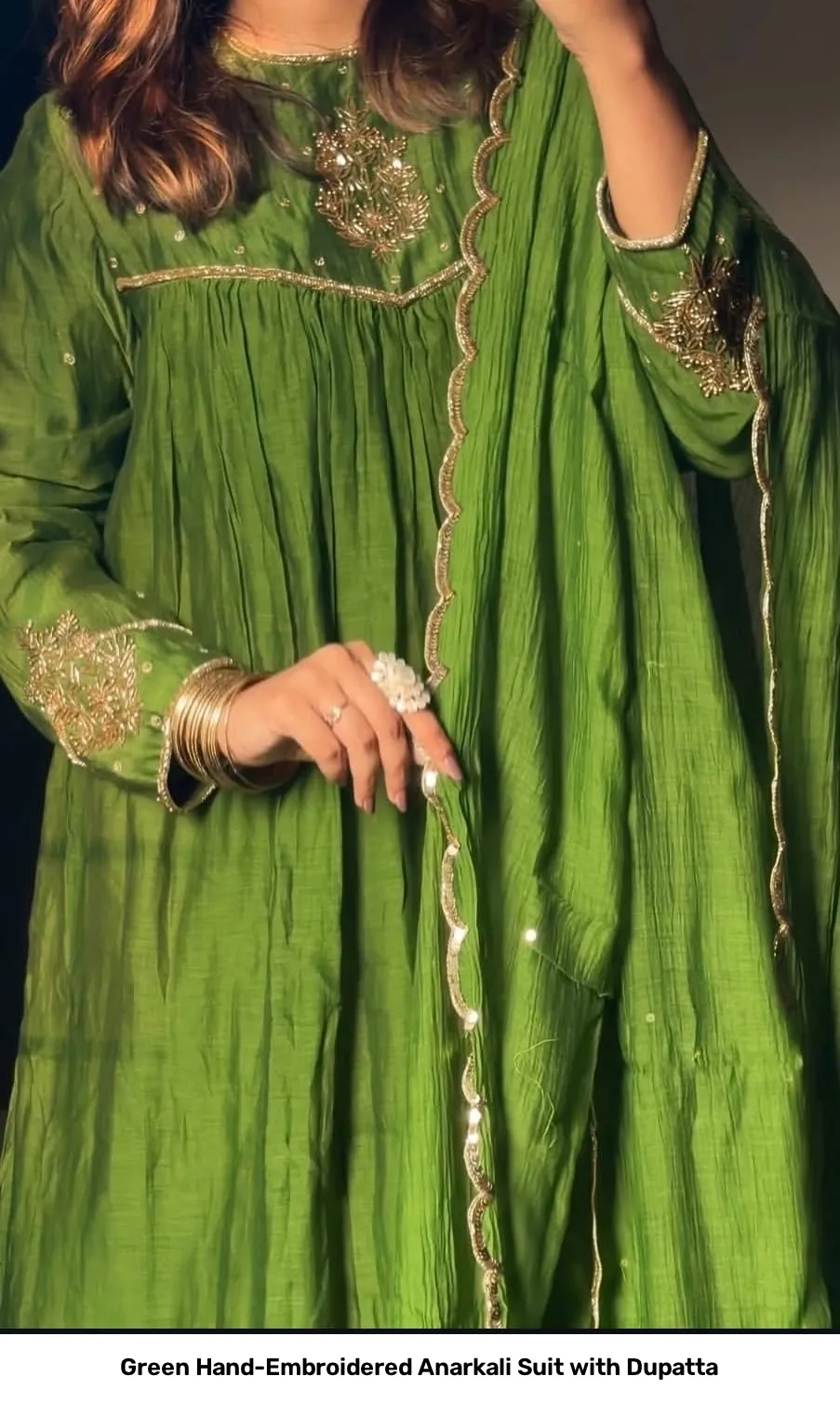Green Hand-Embroidered Anarkali Suit with Dupatta 3