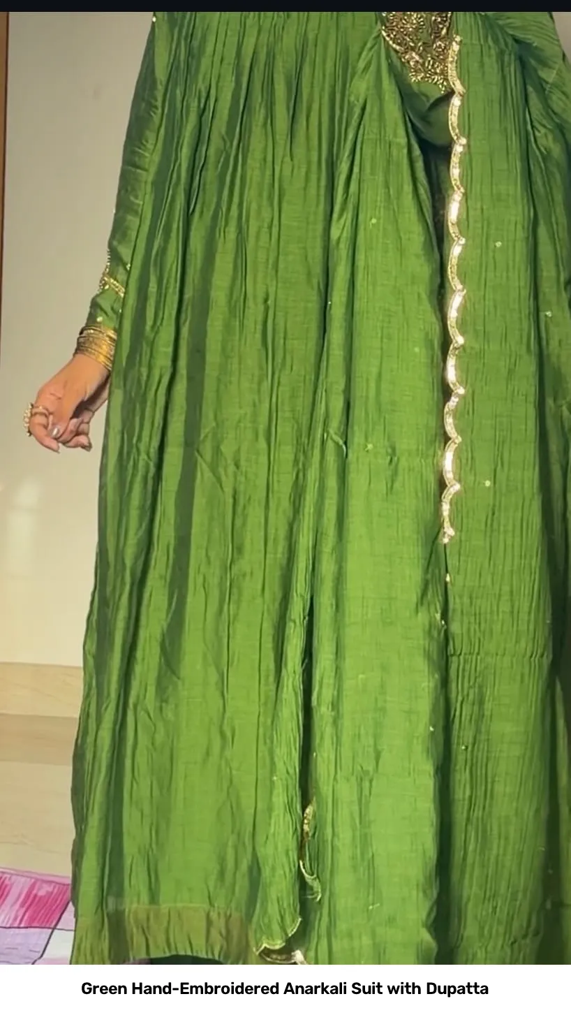 Green Hand-Embroidered Anarkali Suit with Dupatta 4