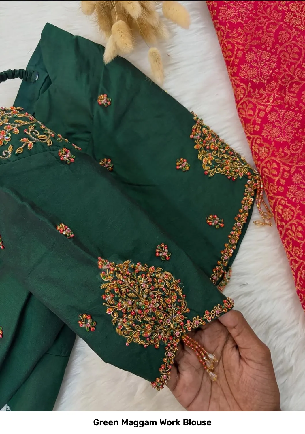 Green Maggam Work Blouse 3