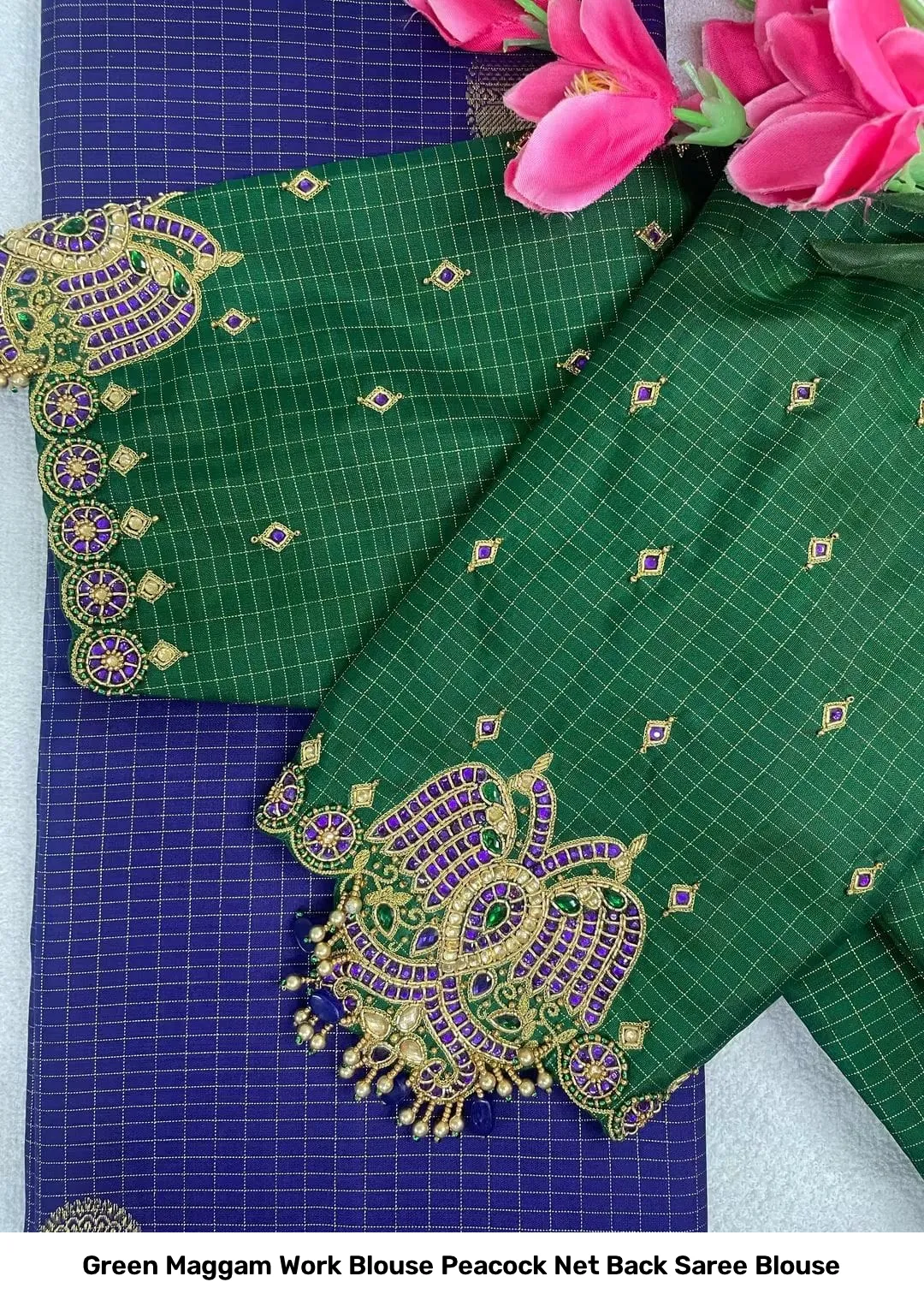 Green Maggam Work Blouse – Peacock Net Back Saree Blouse 2
