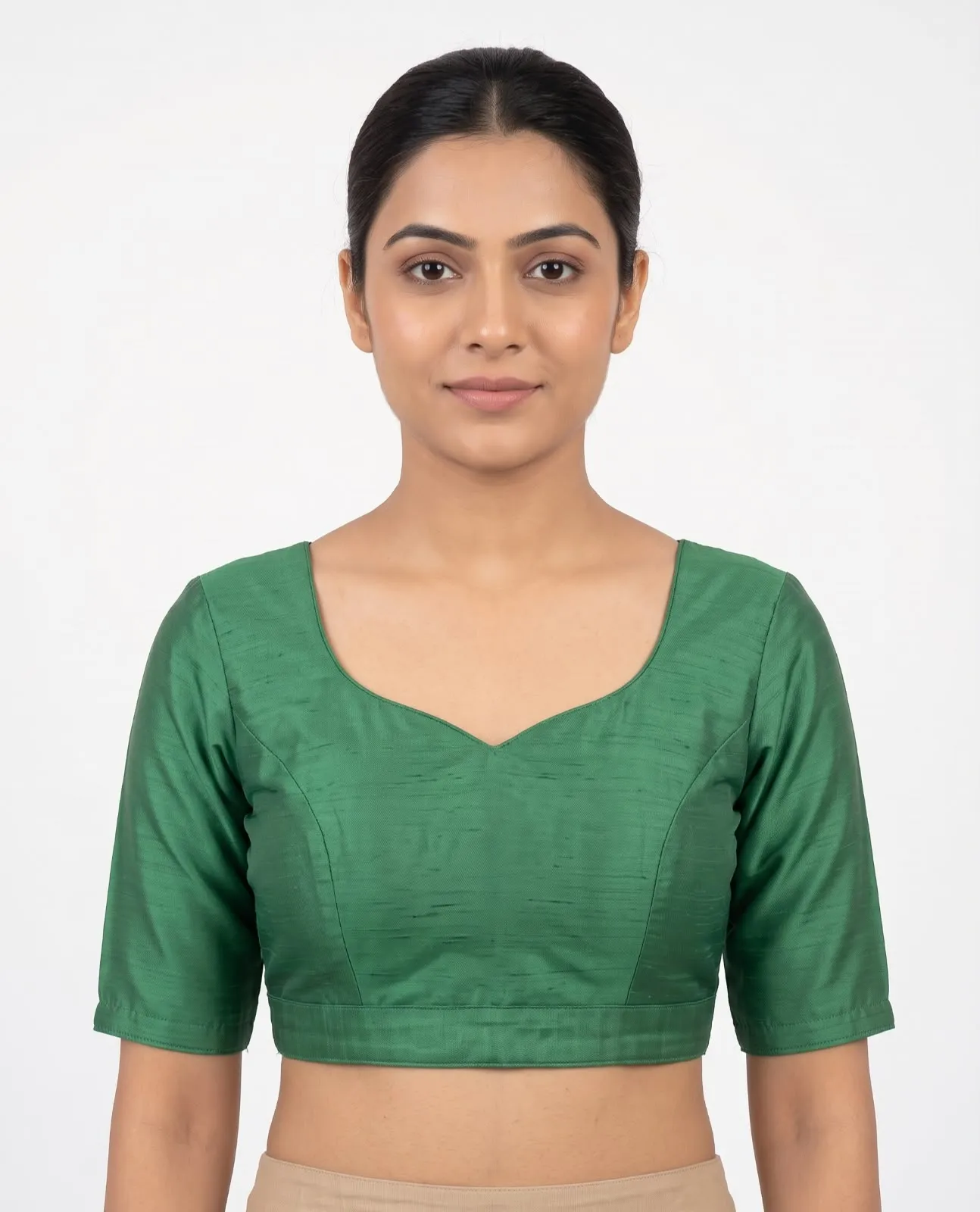 Green Raw Silk Sweetheart Neck Readymade Saree Blouse