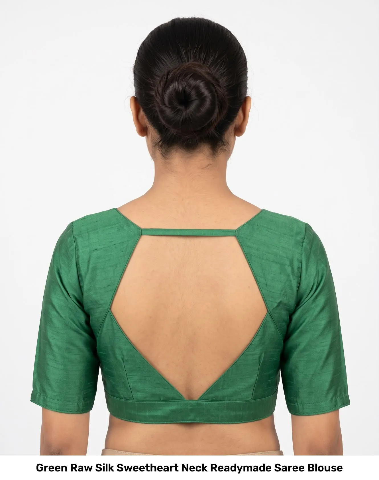 Green Raw Silk Sweetheart Neck Readymade Saree Blouse 2