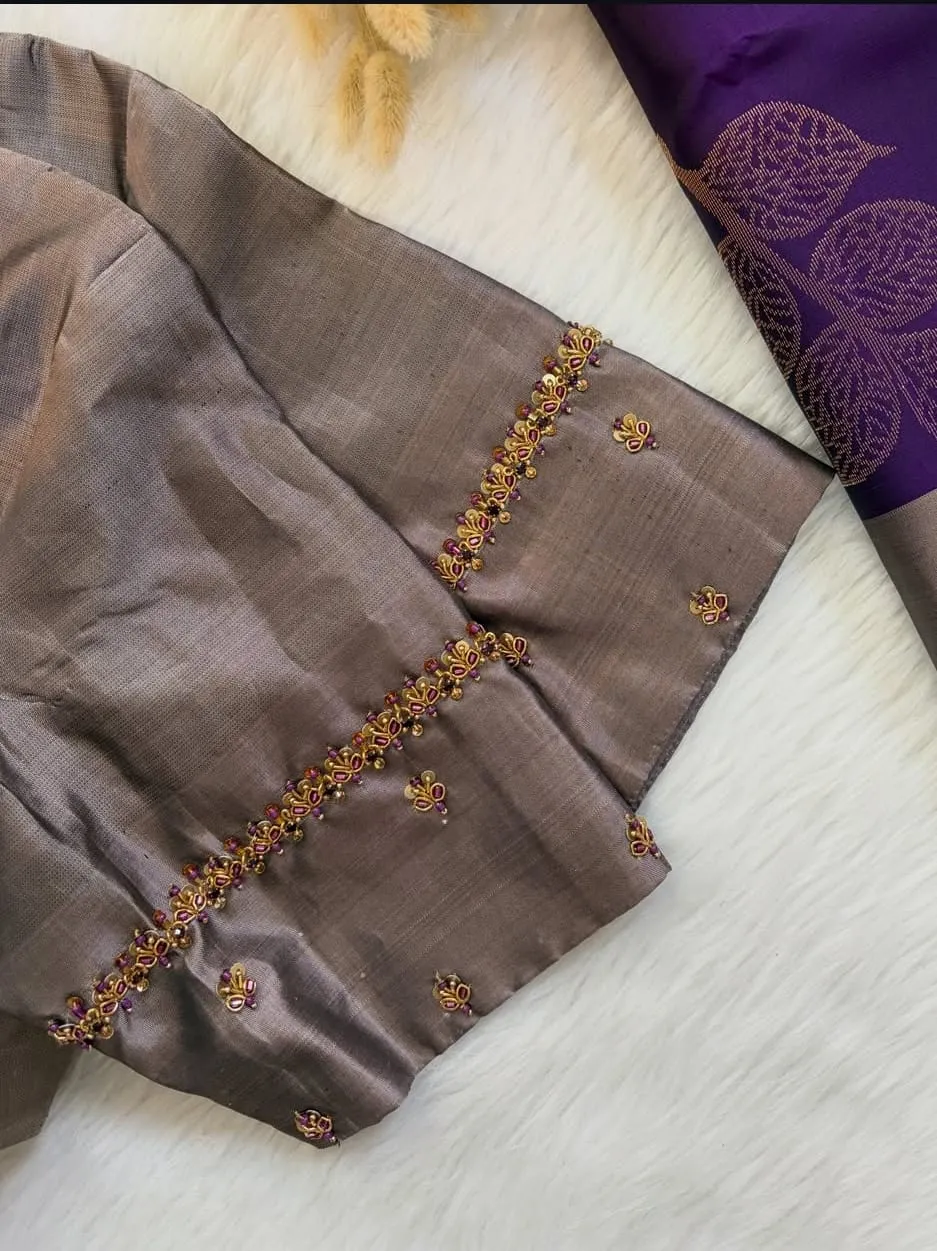 Grey Designer Maggam Work Readymade Blouse