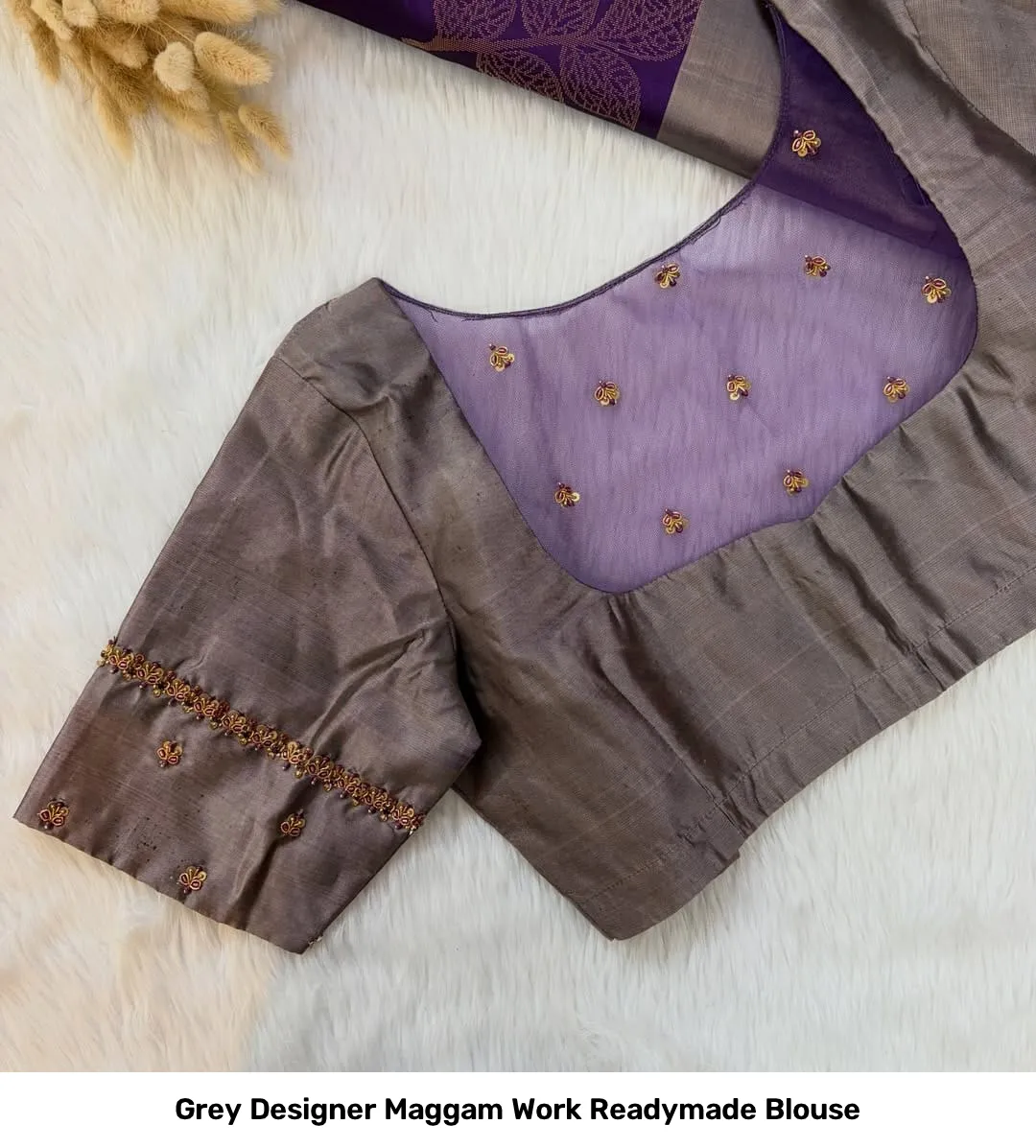 Grey Designer Maggam Work Readymade Blouse 2