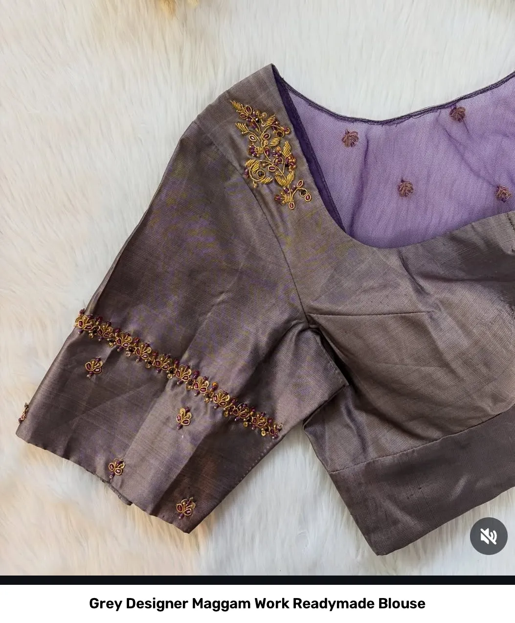 Grey Designer Maggam Work Readymade Blouse 3