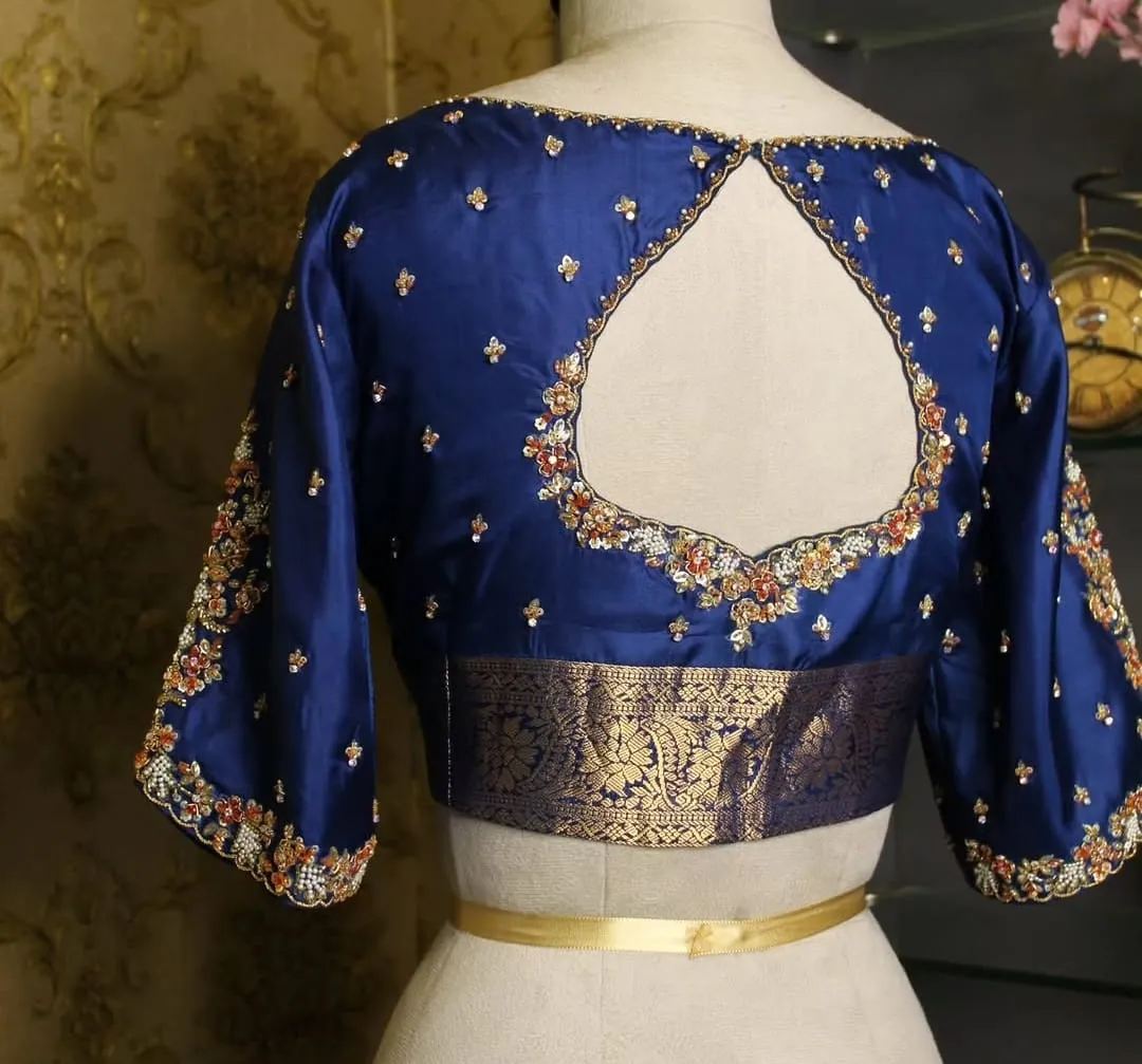 Hand Embroidered Blue Bridal Blouse