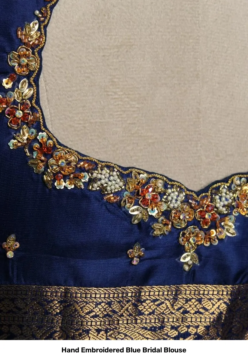 Hand Embroidered Blue Bridal Blouse 2