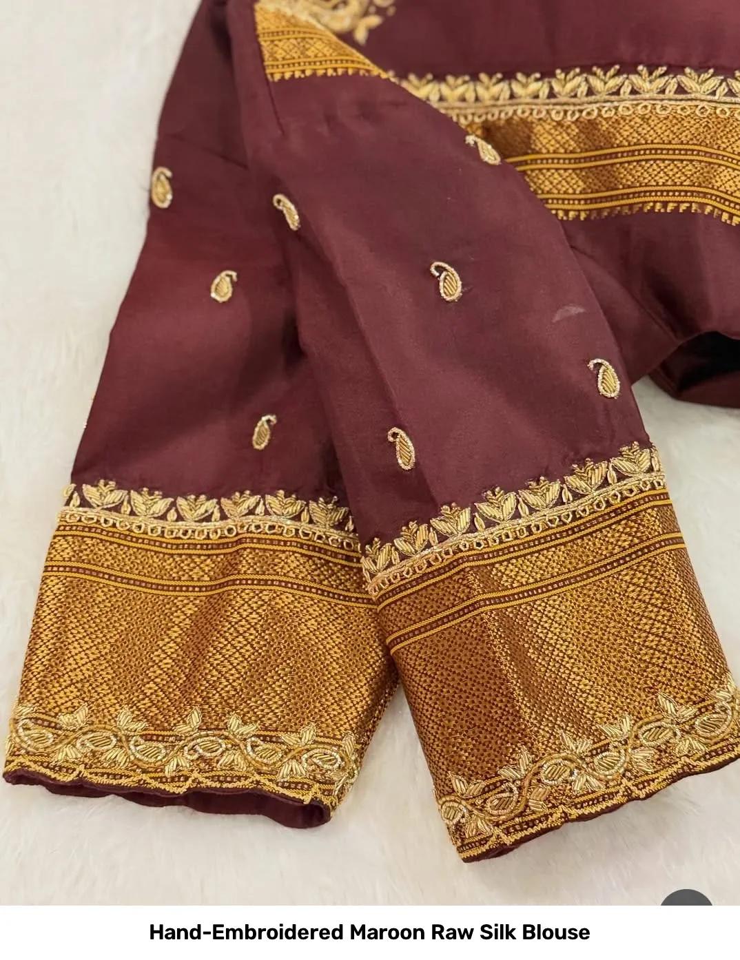 Hand-Embroidered Maroon Raw Silk Blouse 2