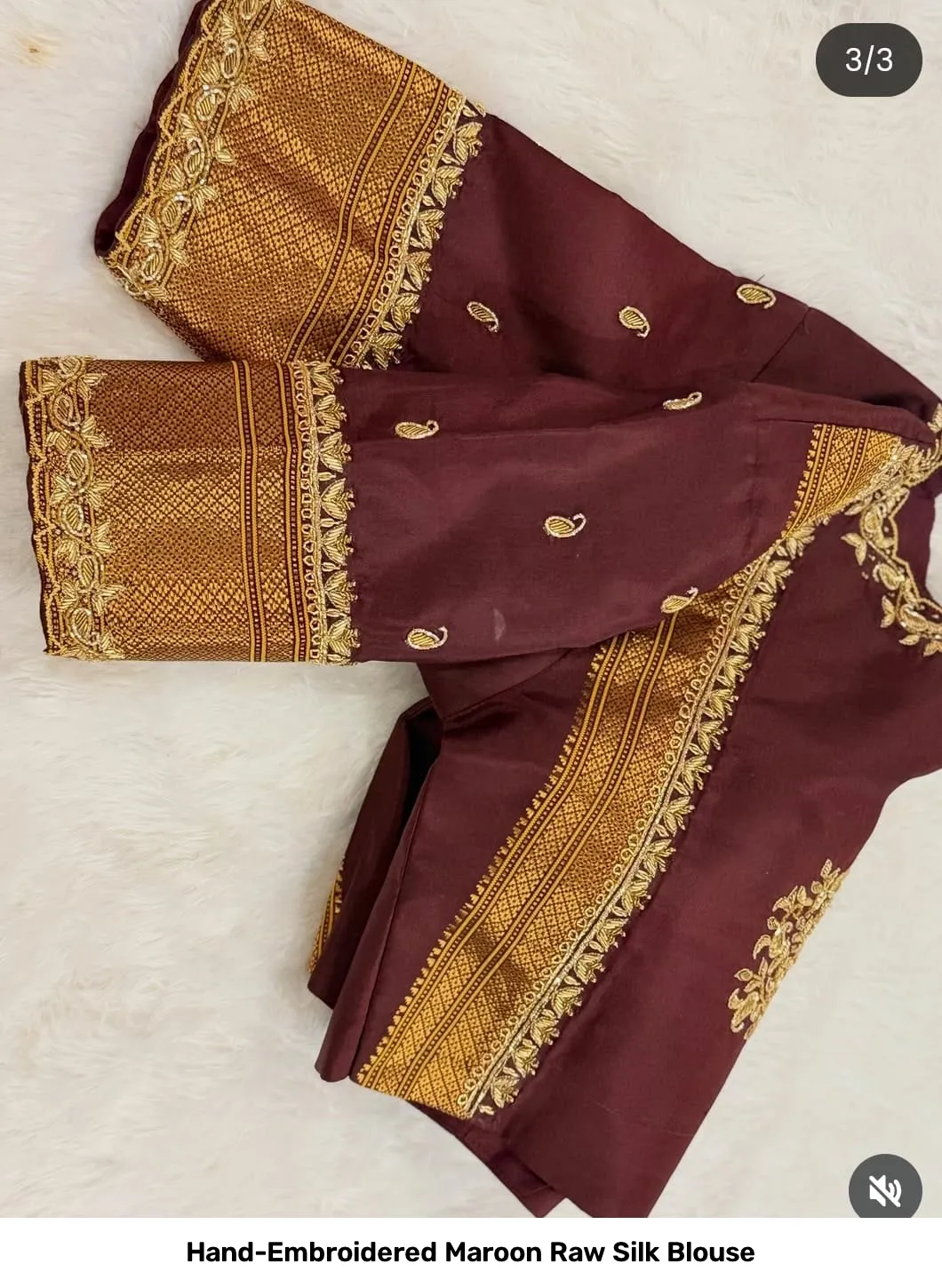 Hand-Embroidered Maroon Raw Silk Blouse 3