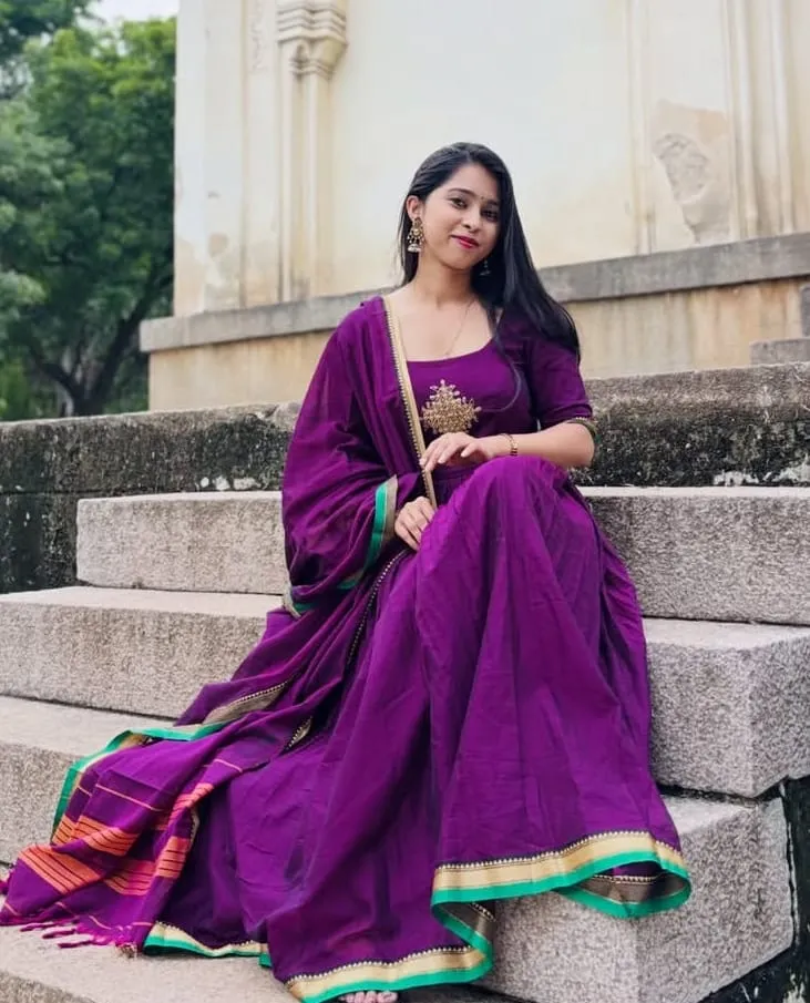 Hand-Embroidered Yoke Purple Anarkali Dress