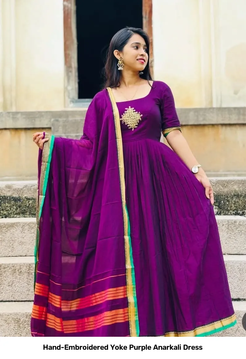 Hand-Embroidered Yoke Purple Anarkali Dress 3