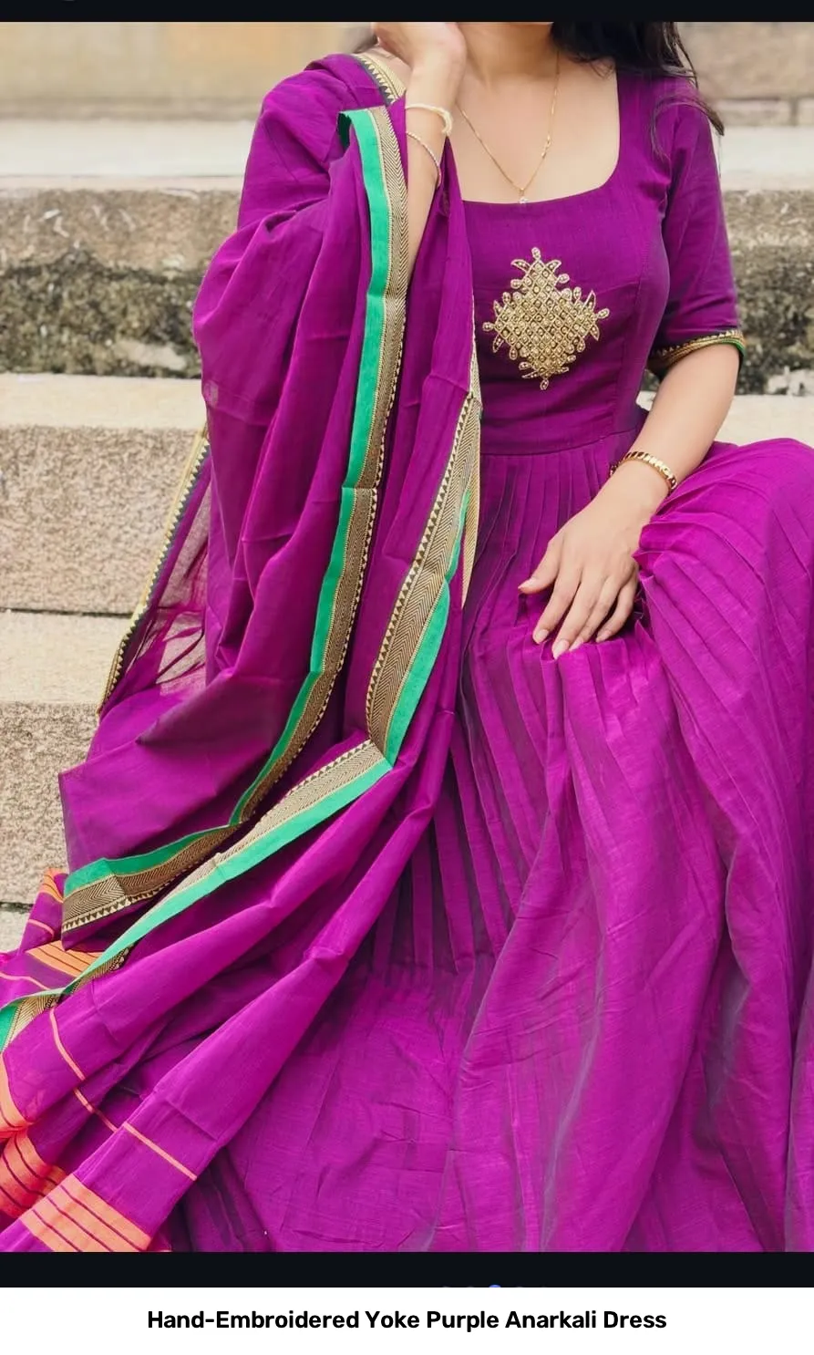 Hand-Embroidered Yoke Purple Anarkali Dress 4