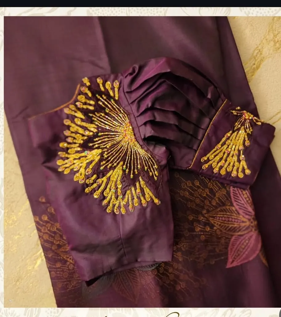 Handcrafted Beaded Pleated Sleeve Designer Blouse