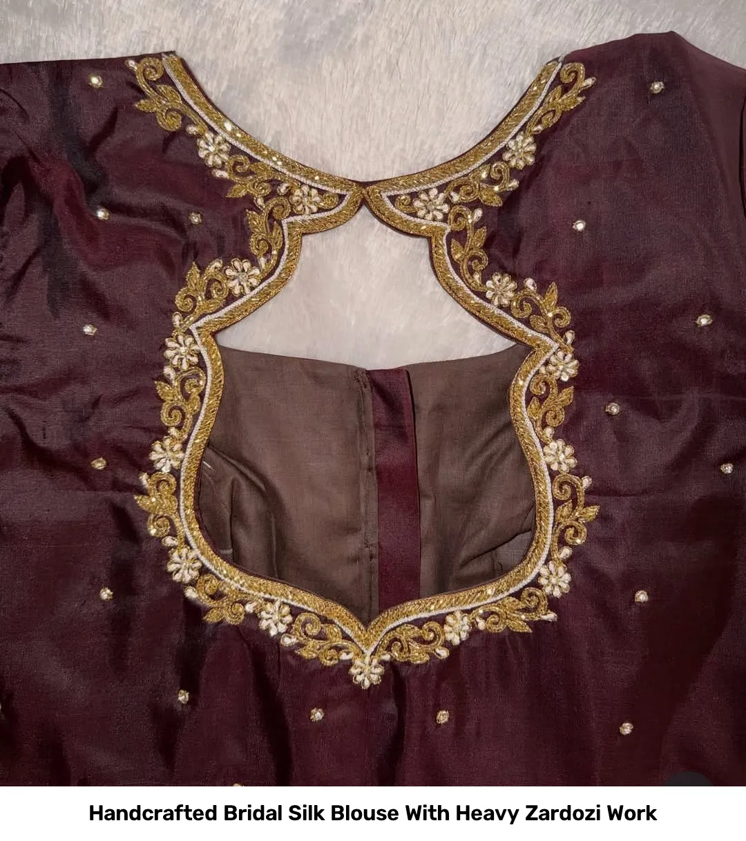 Handcrafted Bridal Silk Blouse With Heavy Zardozi Work 2