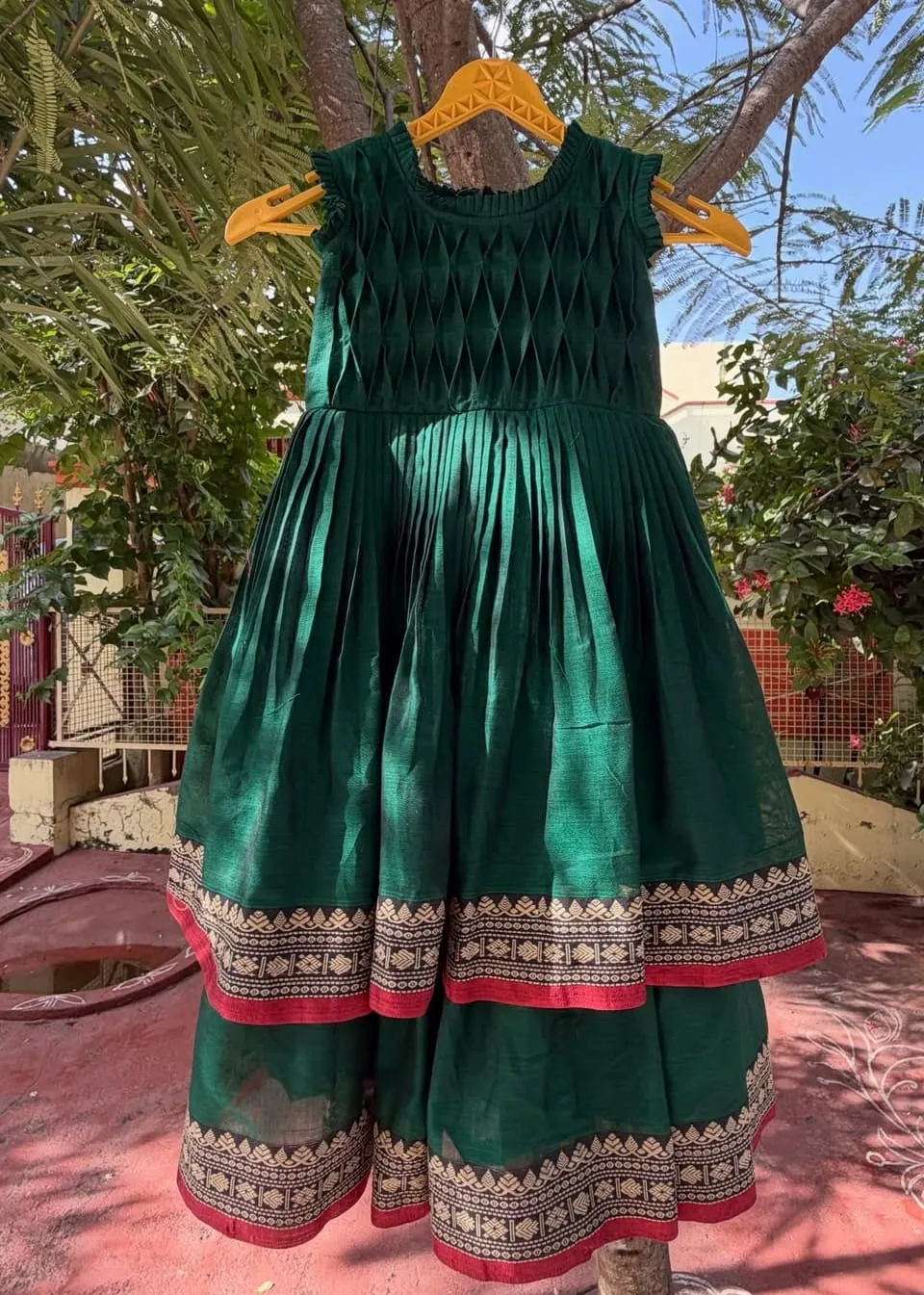 Handcrafted Ethnic Green Layered Frock