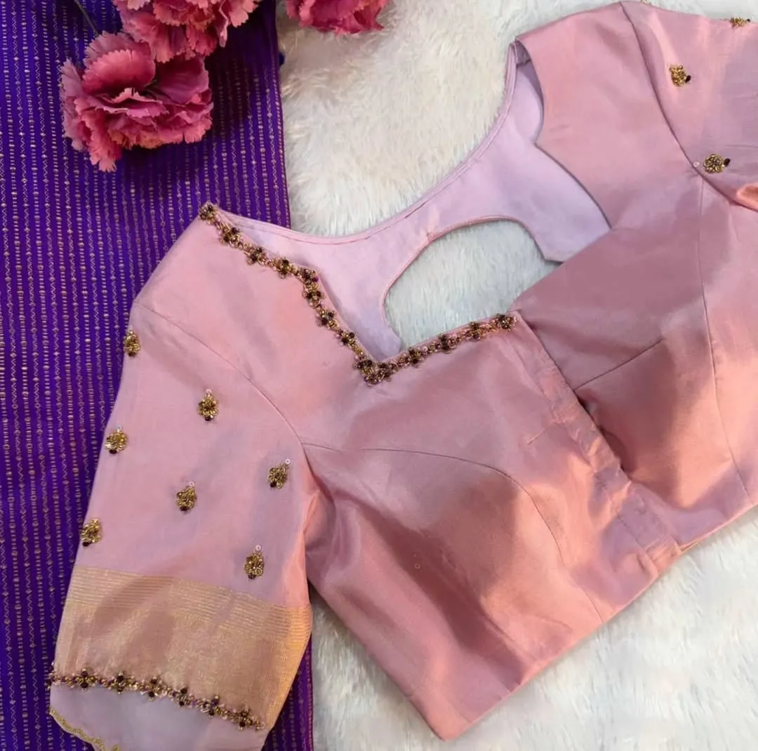Handcrafted Pink Silk Saree Blouse