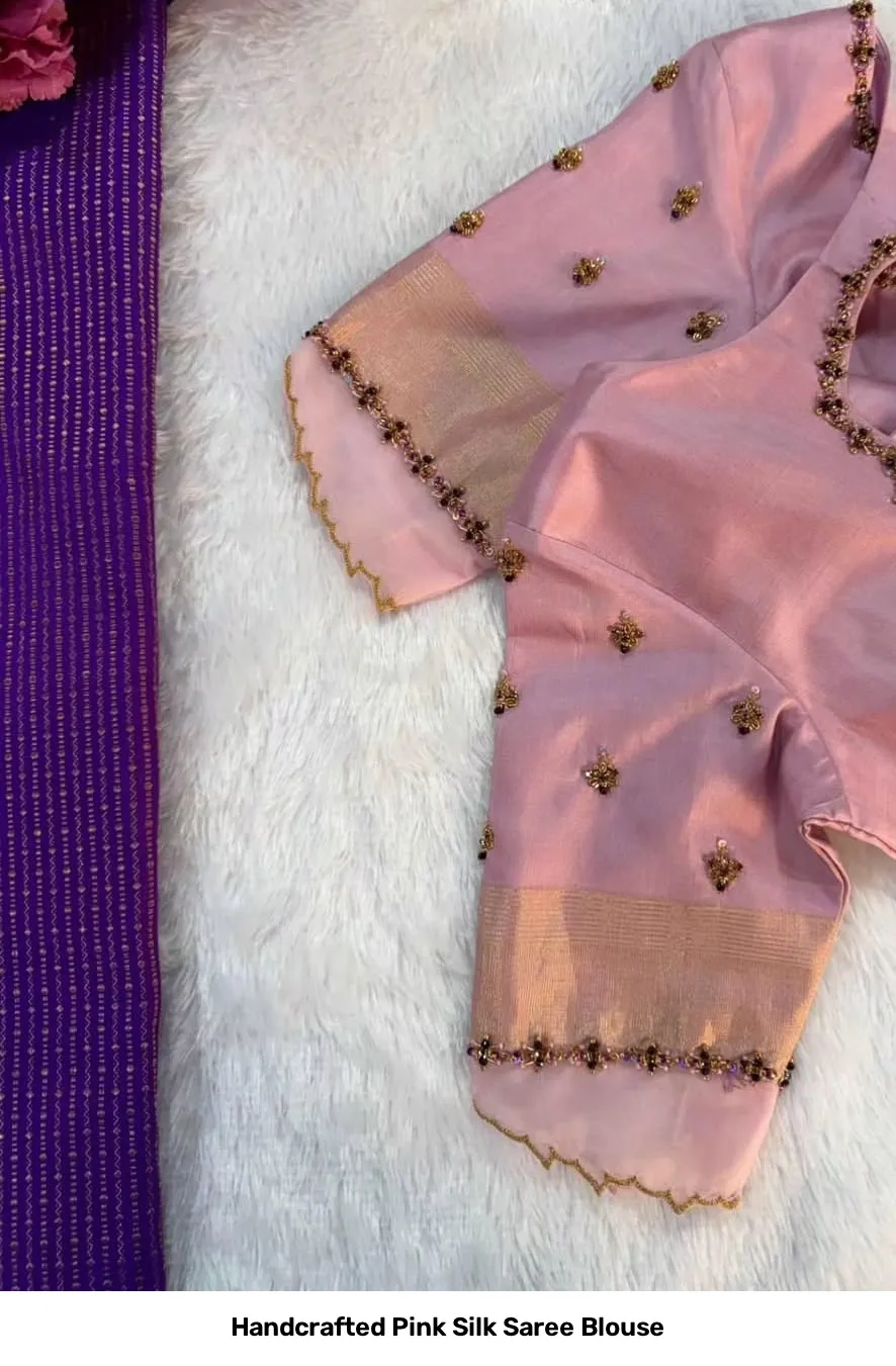 Handcrafted Pink Silk Saree Blouse 2