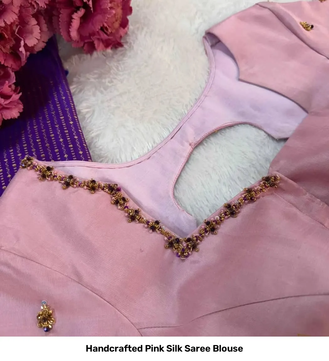 Handcrafted Pink Silk Saree Blouse 3