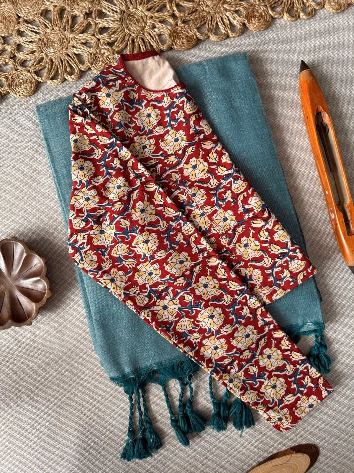 Handloom Khadi Saree & Ajrakh Print Blouse