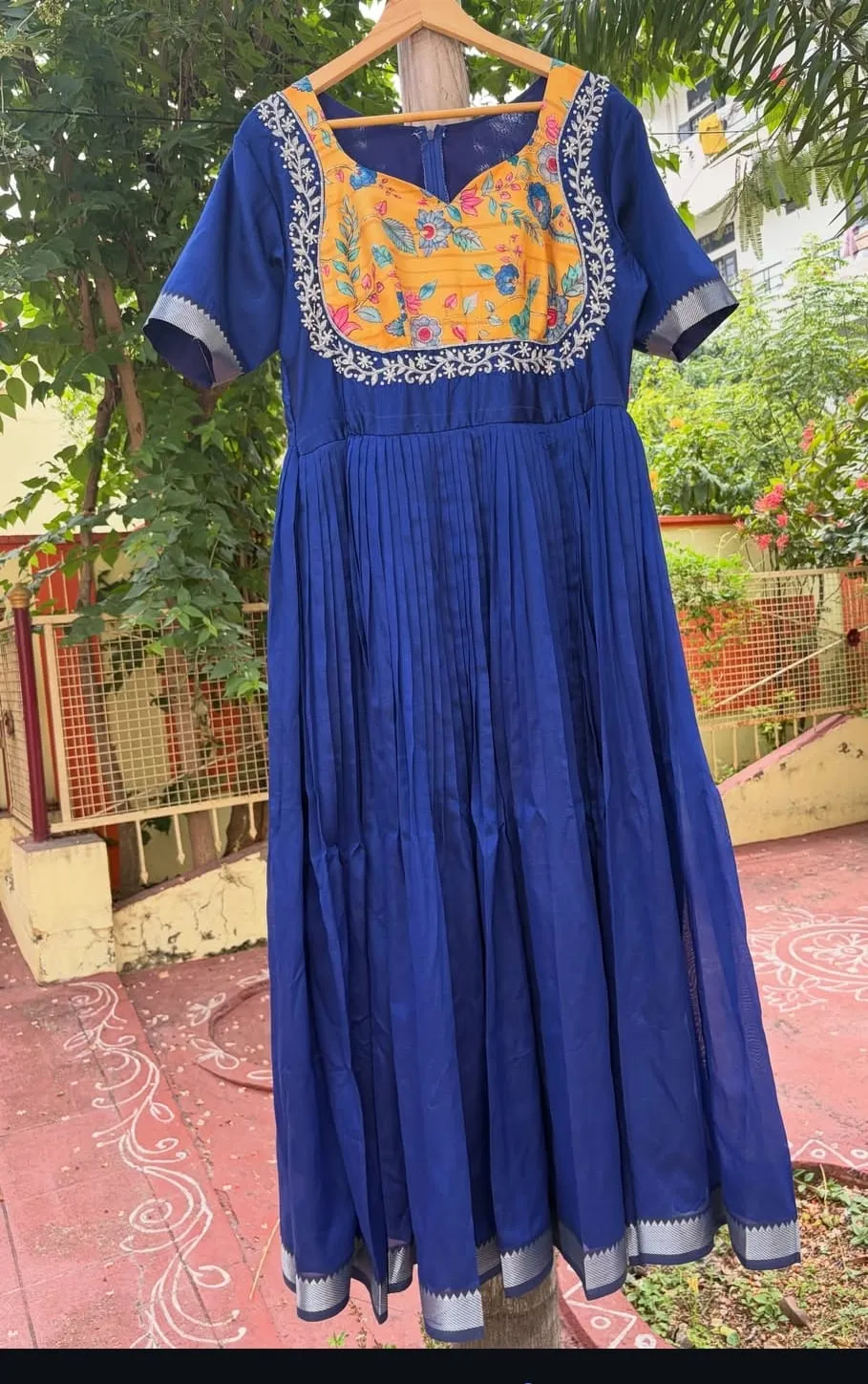 Handloom Mangalagiri Cotton Printed Anarkali Gown