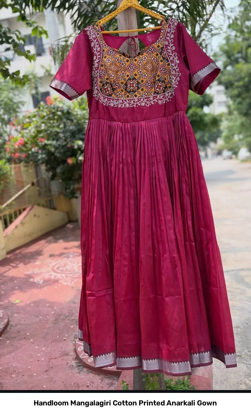 Handloom Mangalagiri Cotton Printed Anarkali Gown 6