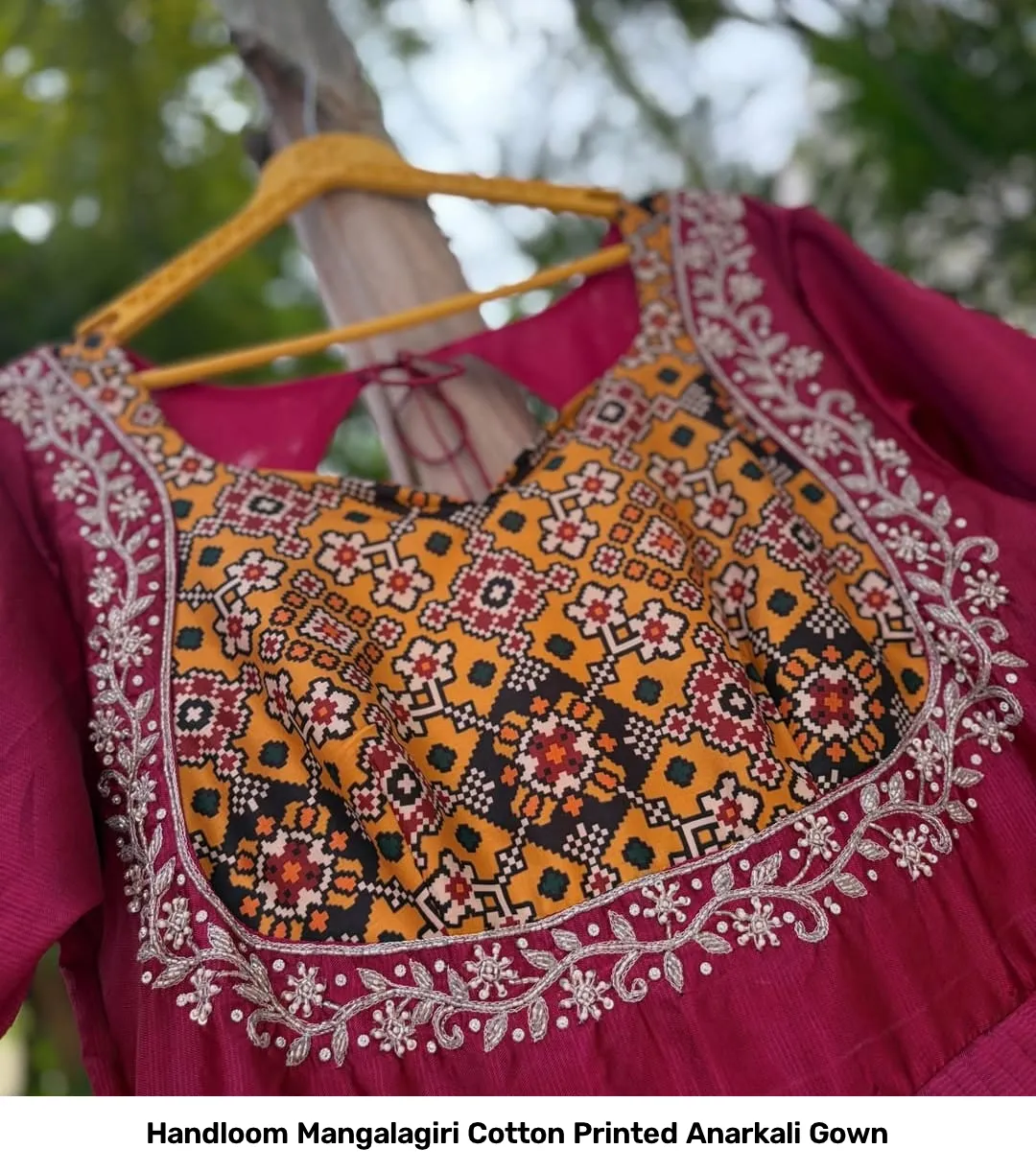 Handloom Mangalagiri Cotton Printed Anarkali Gown 7