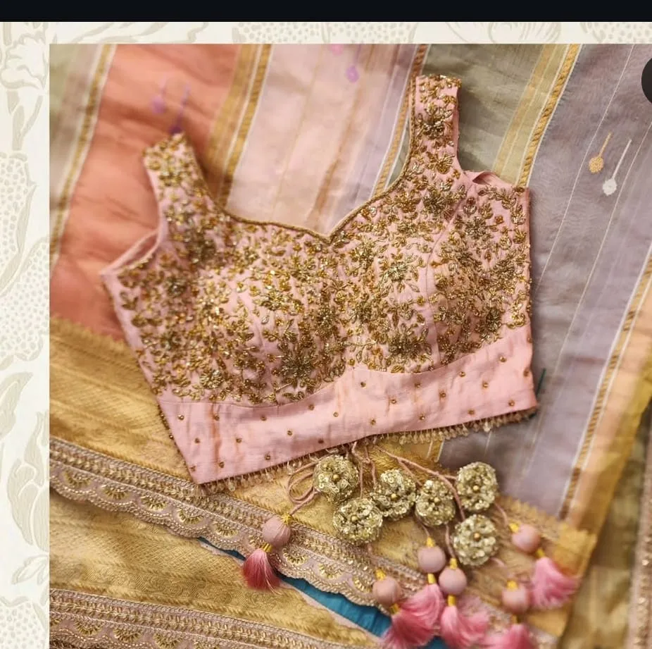 Heavy Bridal Embroidered Pink Maggam Work Blouse