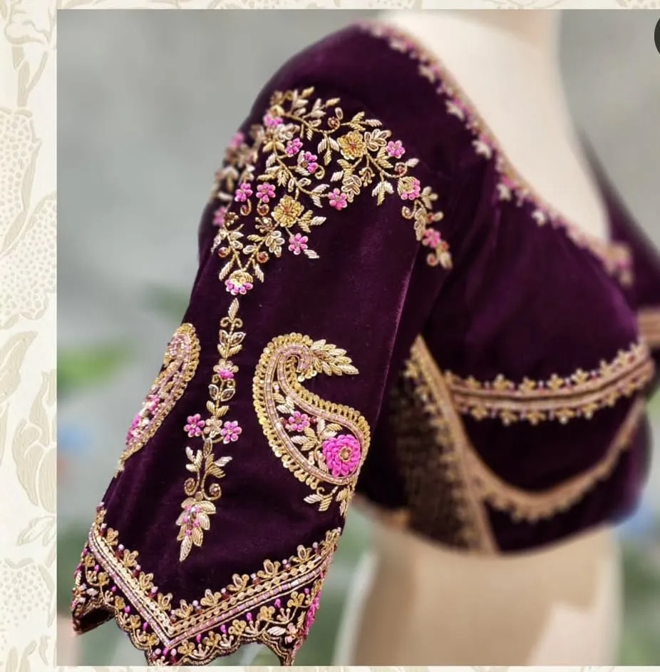 Heavy Embroidered Party Wear Velvet Blouse