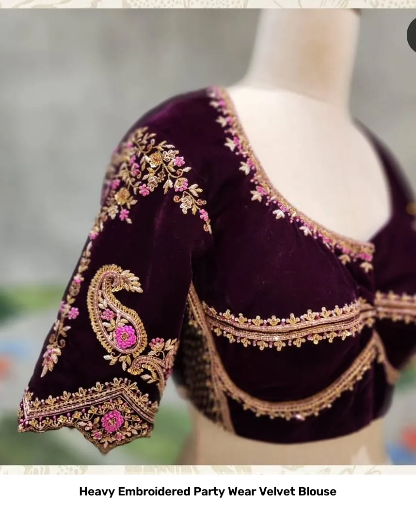 Heavy Embroidered Party Wear Velvet Blouse 2
