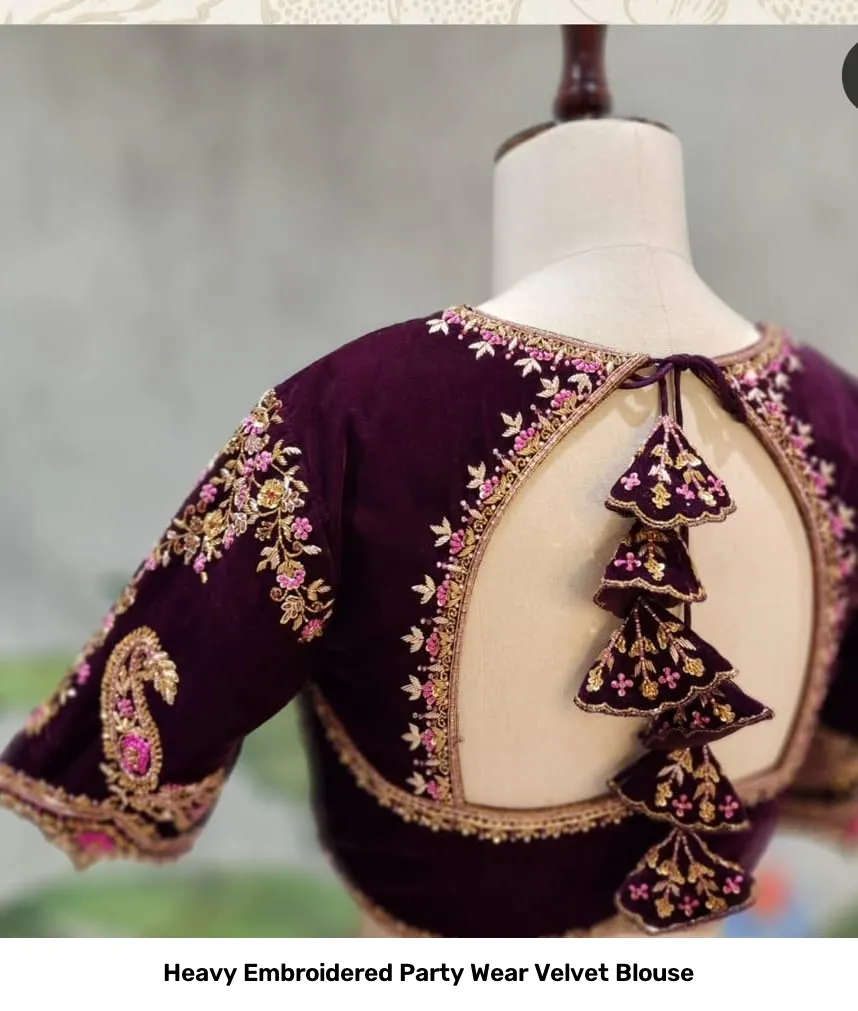 Heavy Embroidered Party Wear Velvet Blouse 3