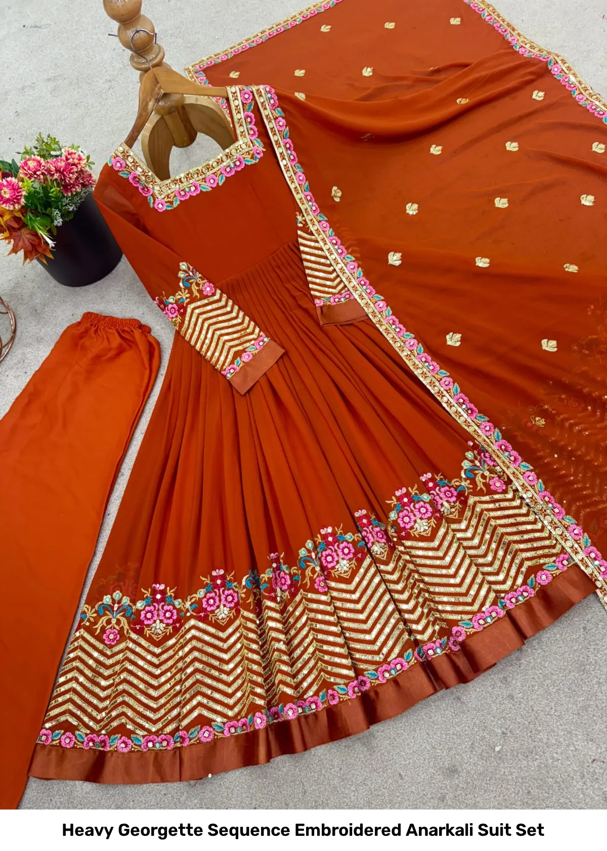 Heavy Georgette Sequence Embroidered Anarkali Suit Set 11