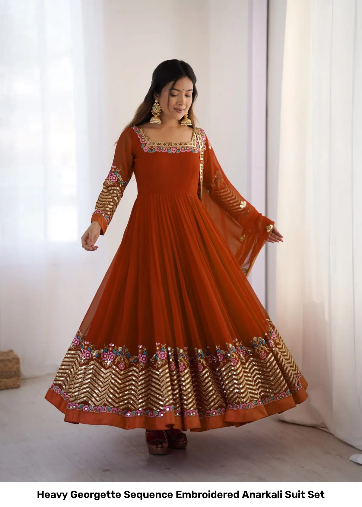Heavy Georgette Sequence Embroidered Anarkali Suit Set 4