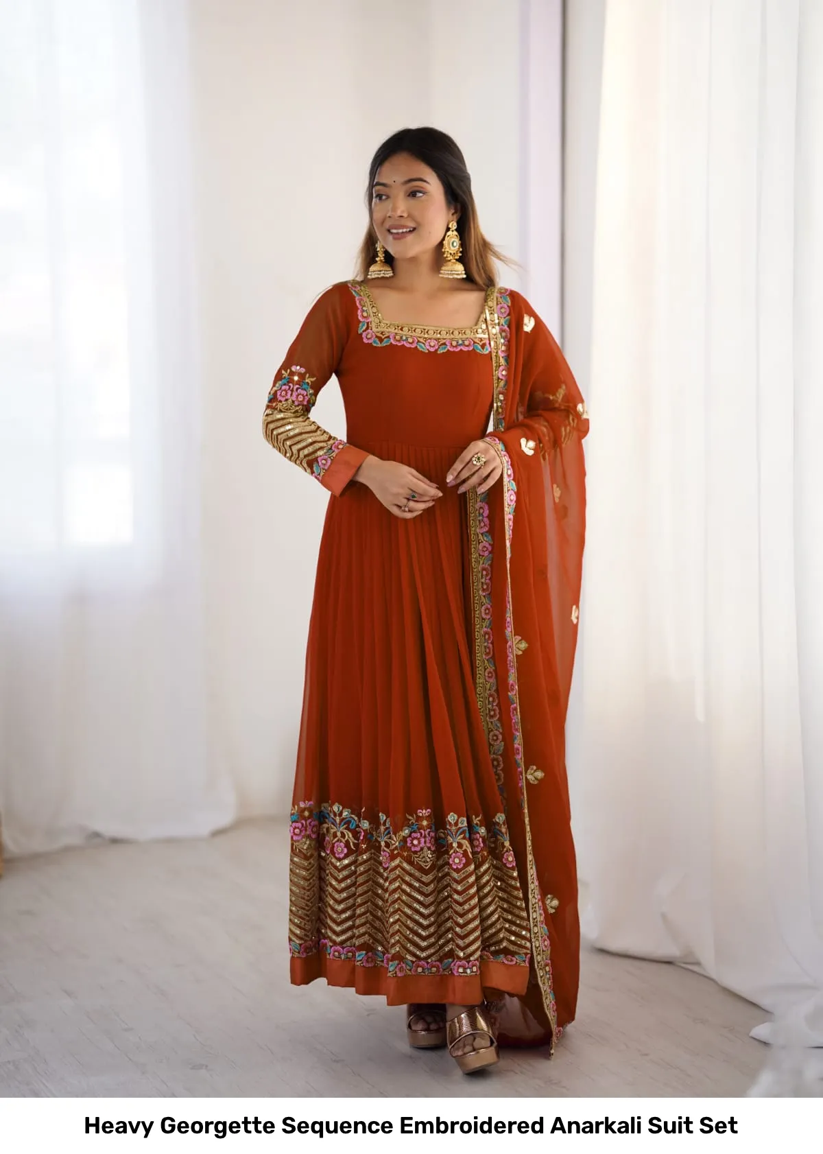 Heavy Georgette Sequence Embroidered Anarkali Suit Set 8