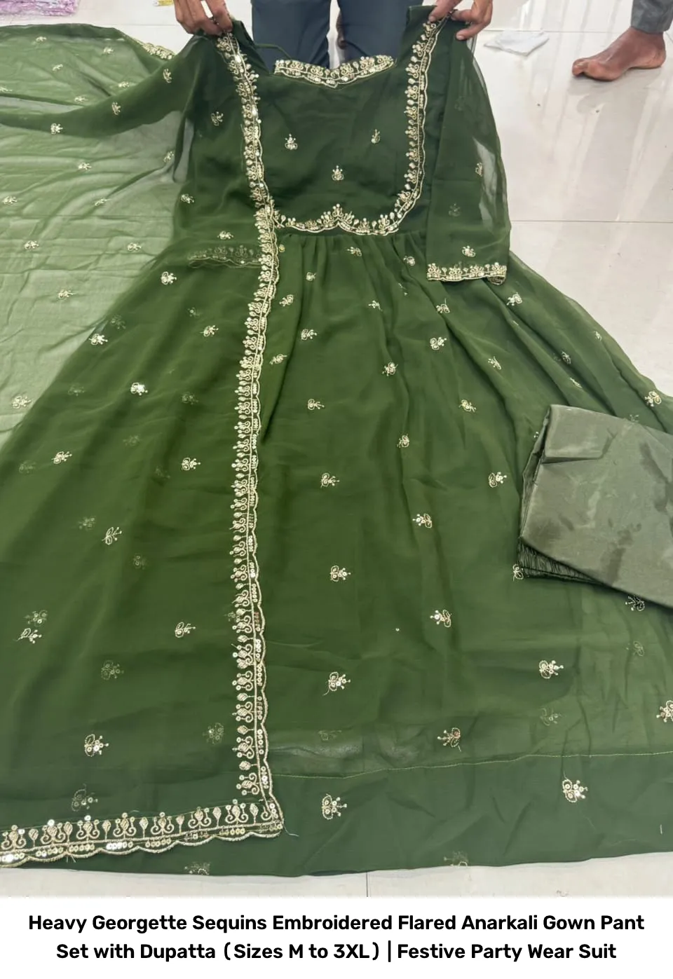 Heavy Georgette Sequins Embroidered Flared Anarkali Gown Pant Set with Dupatta (Sizes M to 3XL) | Festive Party Wear Suit 3