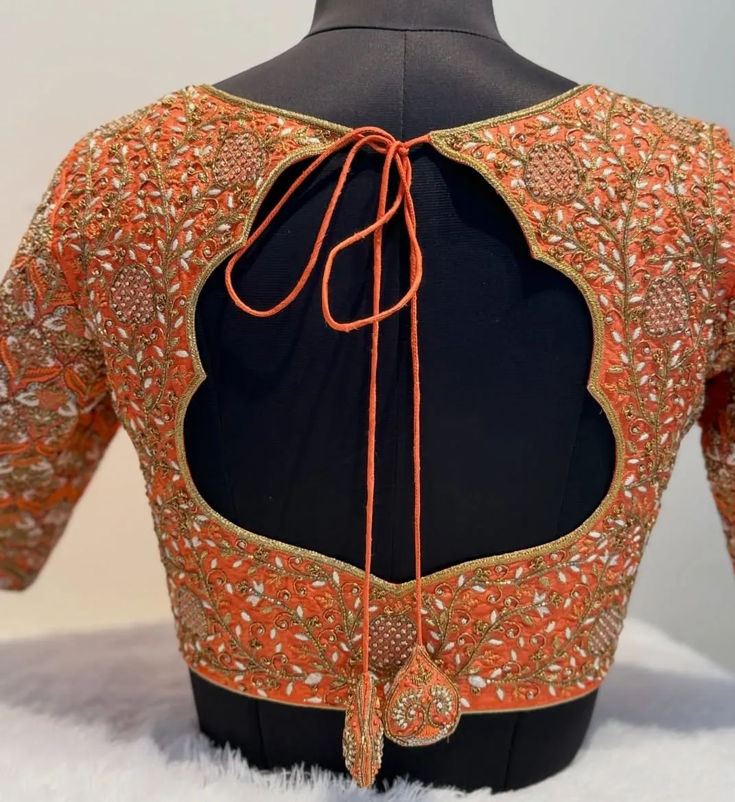 Heavy Maggam Embroidery Raw Silk Blouse | Intricate Zari Work Sweetheart Neck Bridal Blouse
