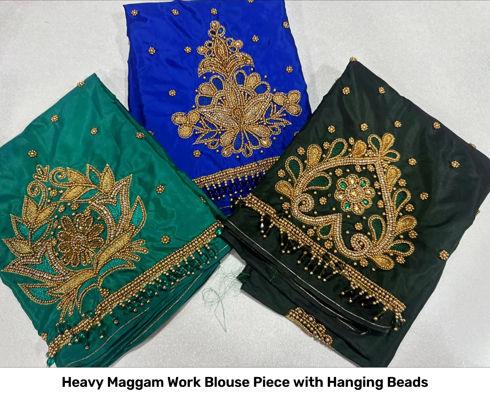 Heavy Maggam Work Blouse Piece with Hanging Beads 10