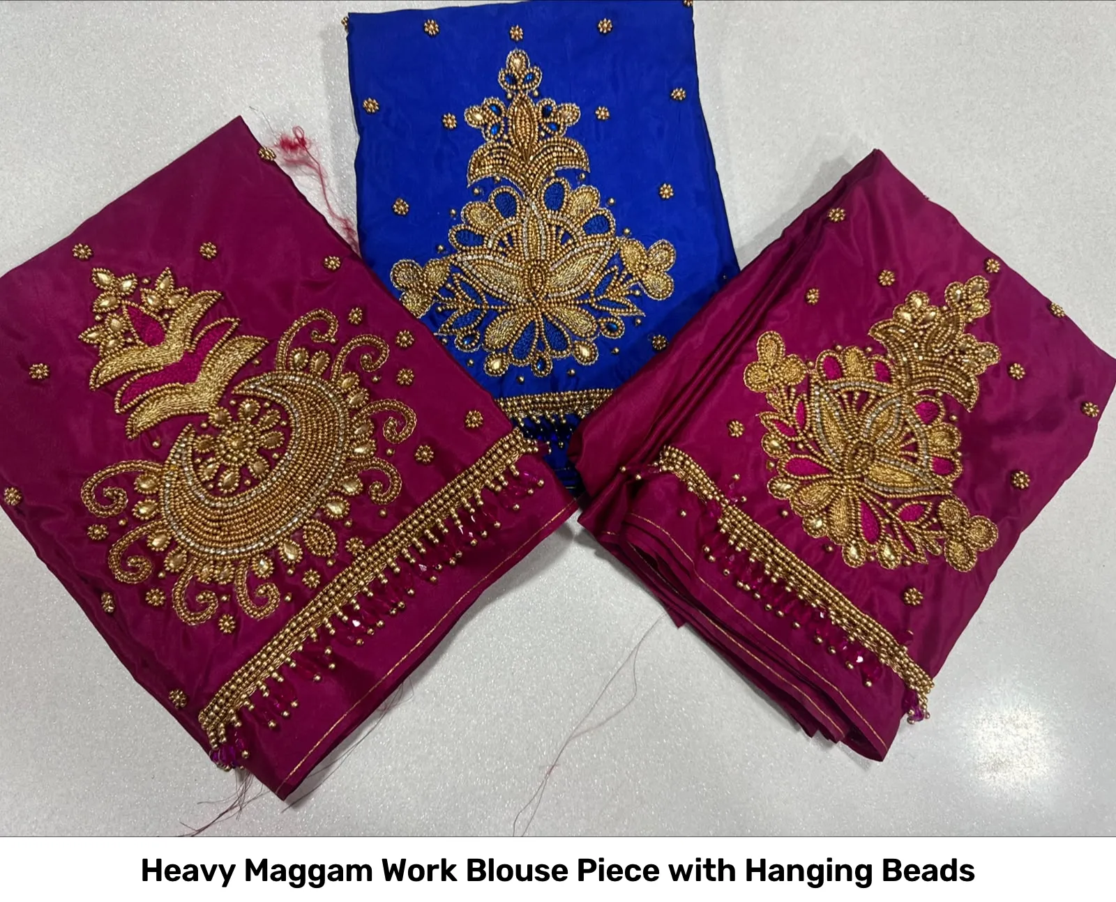 Heavy Maggam Work Blouse Piece with Hanging Beads 11