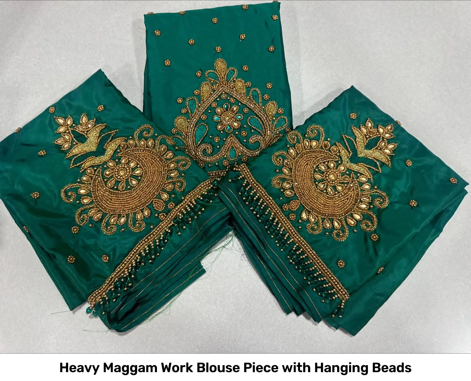 Heavy Maggam Work Blouse Piece with Hanging Beads 12