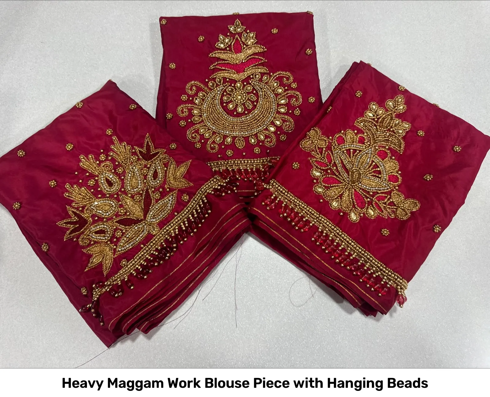 Heavy Maggam Work Blouse Piece with Hanging Beads 2