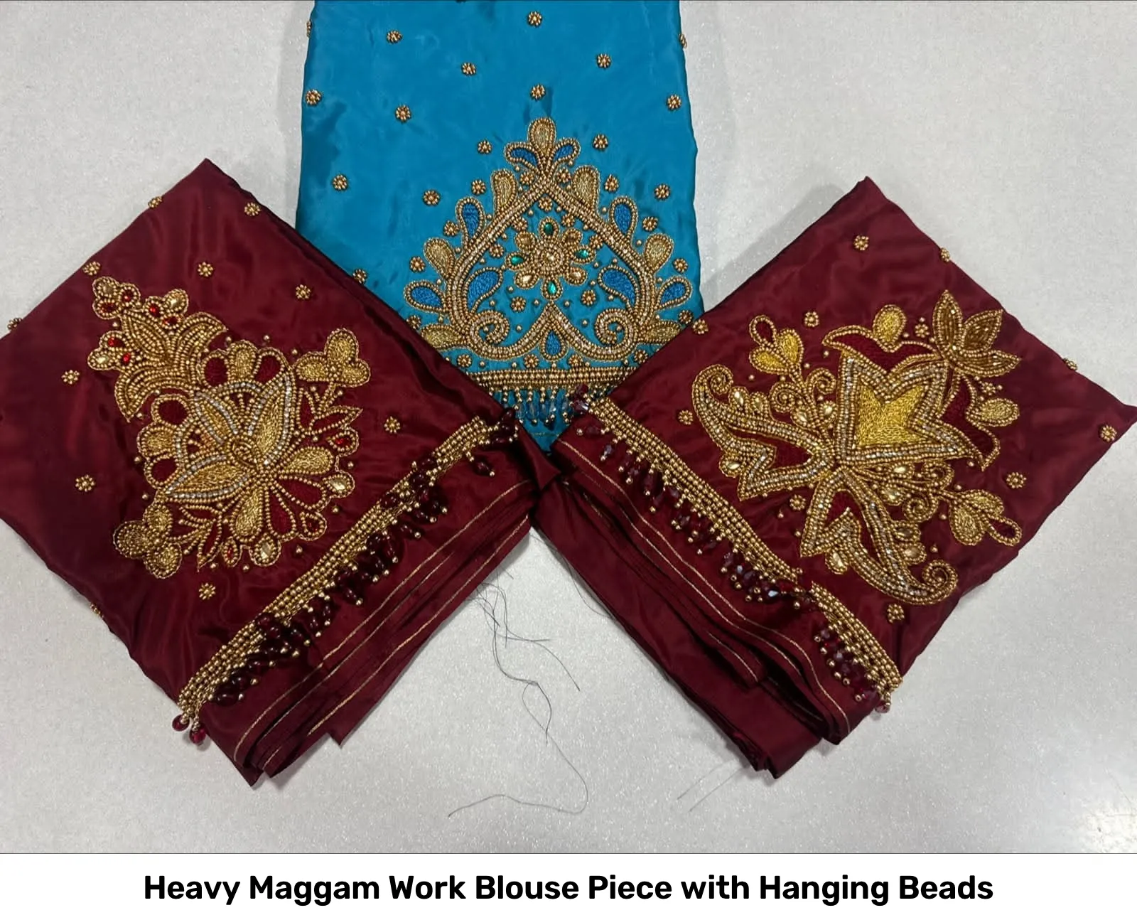 Heavy Maggam Work Blouse Piece with Hanging Beads 3