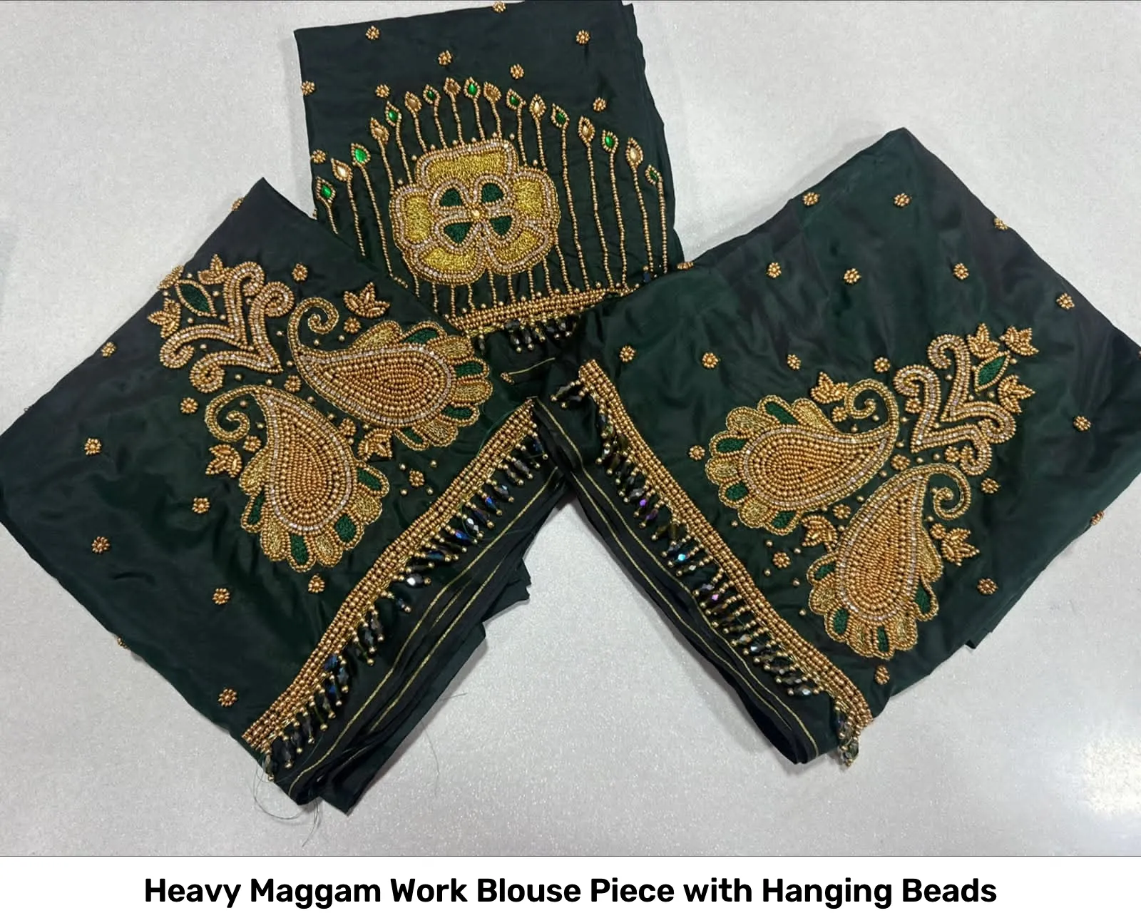 Heavy Maggam Work Blouse Piece with Hanging Beads 4