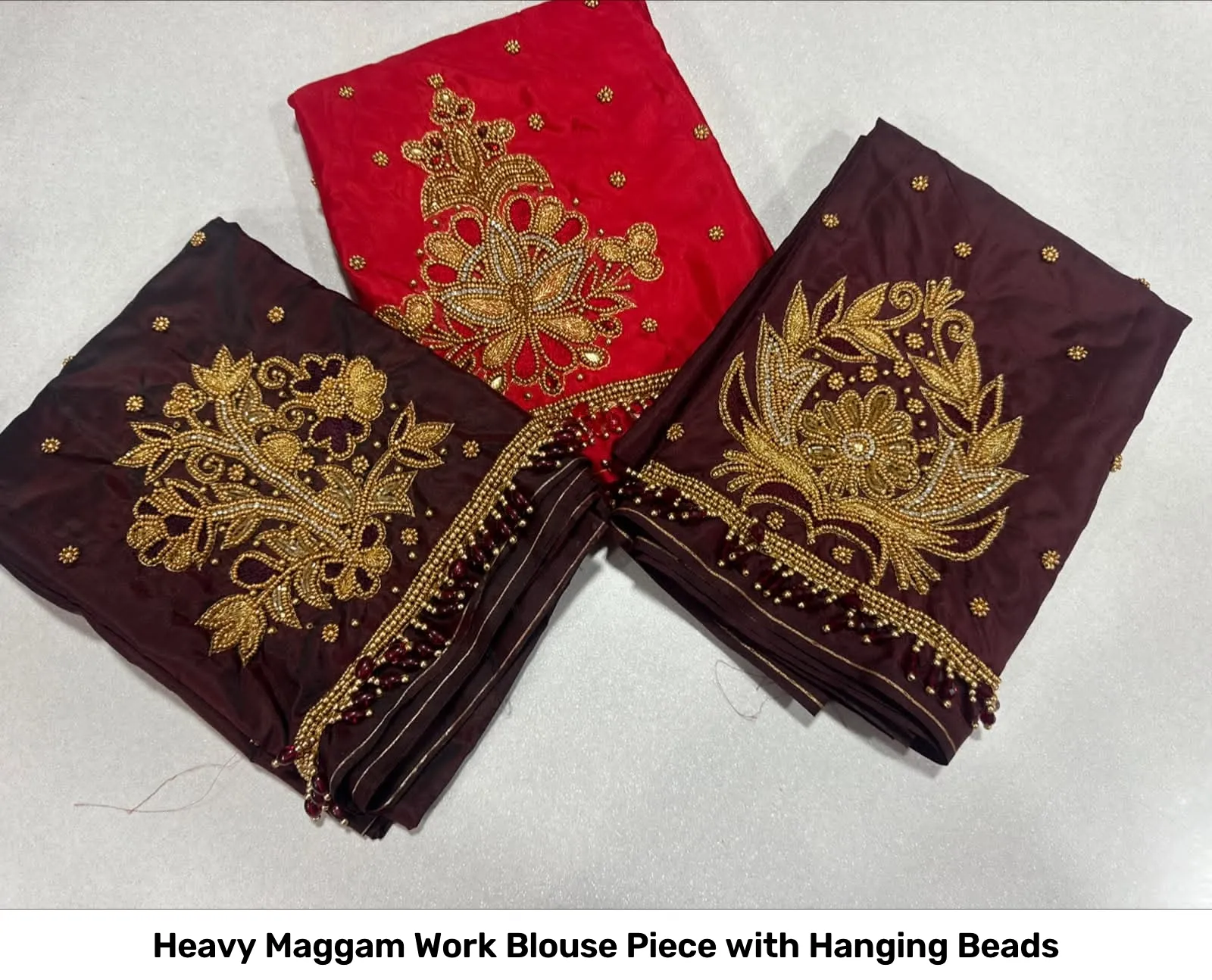 Heavy Maggam Work Blouse Piece with Hanging Beads 5