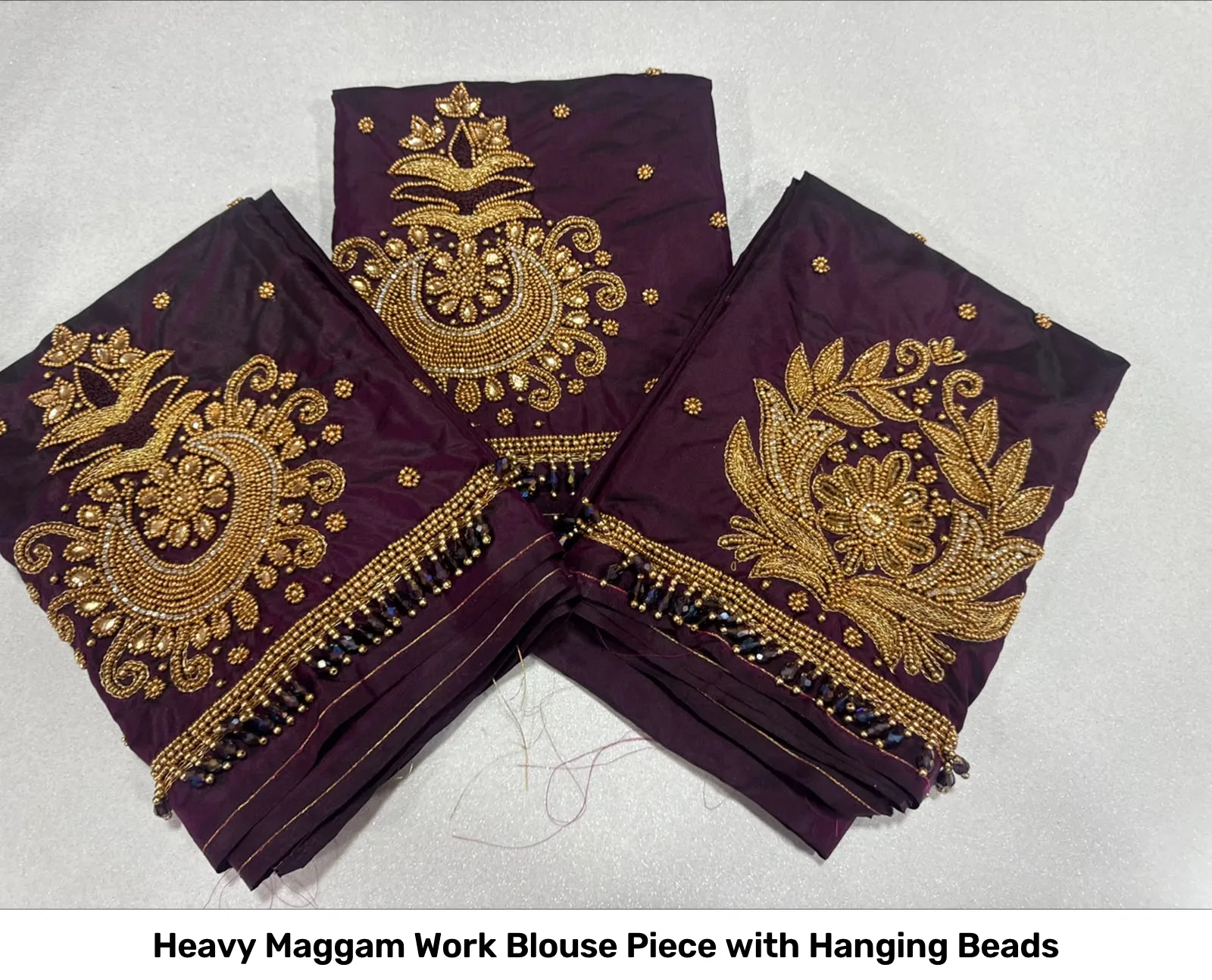 Heavy Maggam Work Blouse Piece with Hanging Beads 6