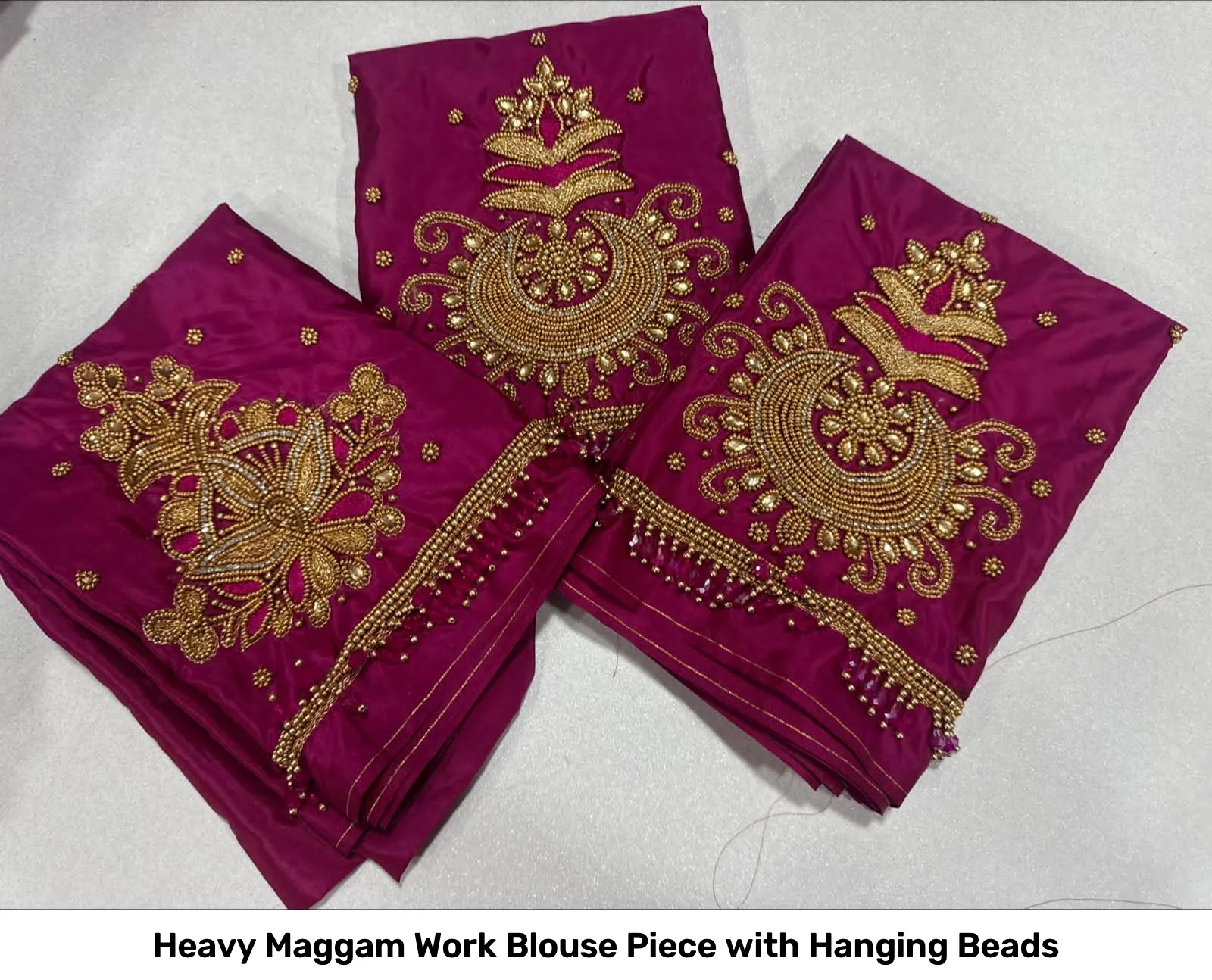 Heavy Maggam Work Blouse Piece with Hanging Beads 7