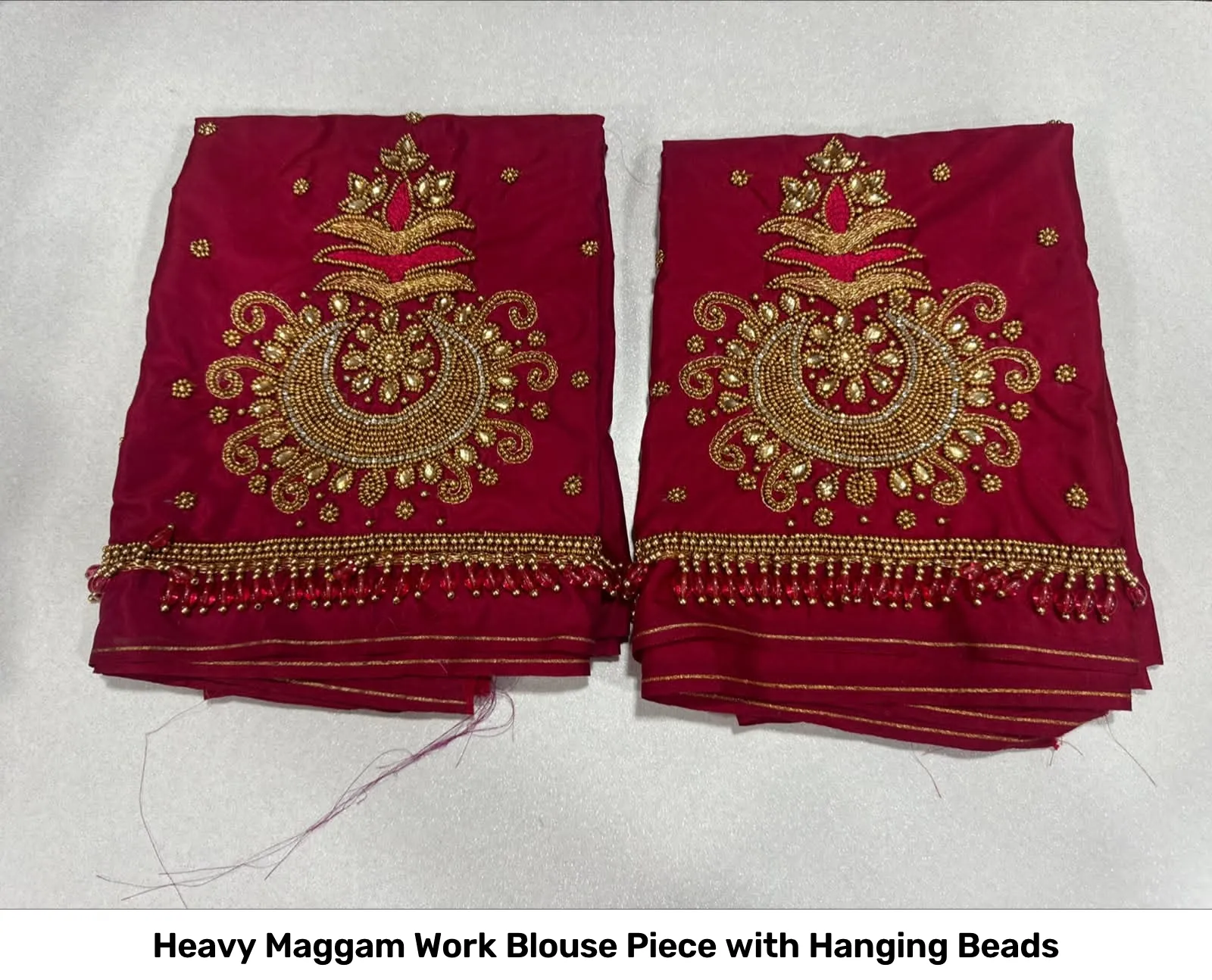 Heavy Maggam Work Blouse Piece with Hanging Beads 8