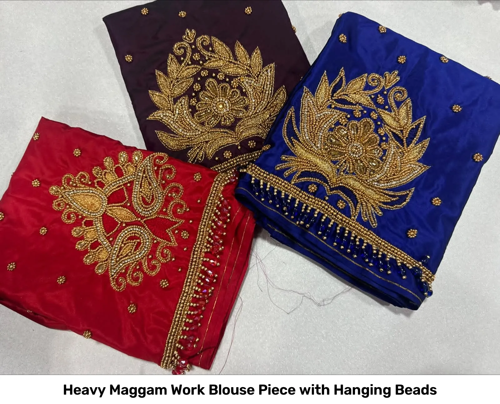 Heavy Maggam Work Blouse Piece with Hanging Beads 9