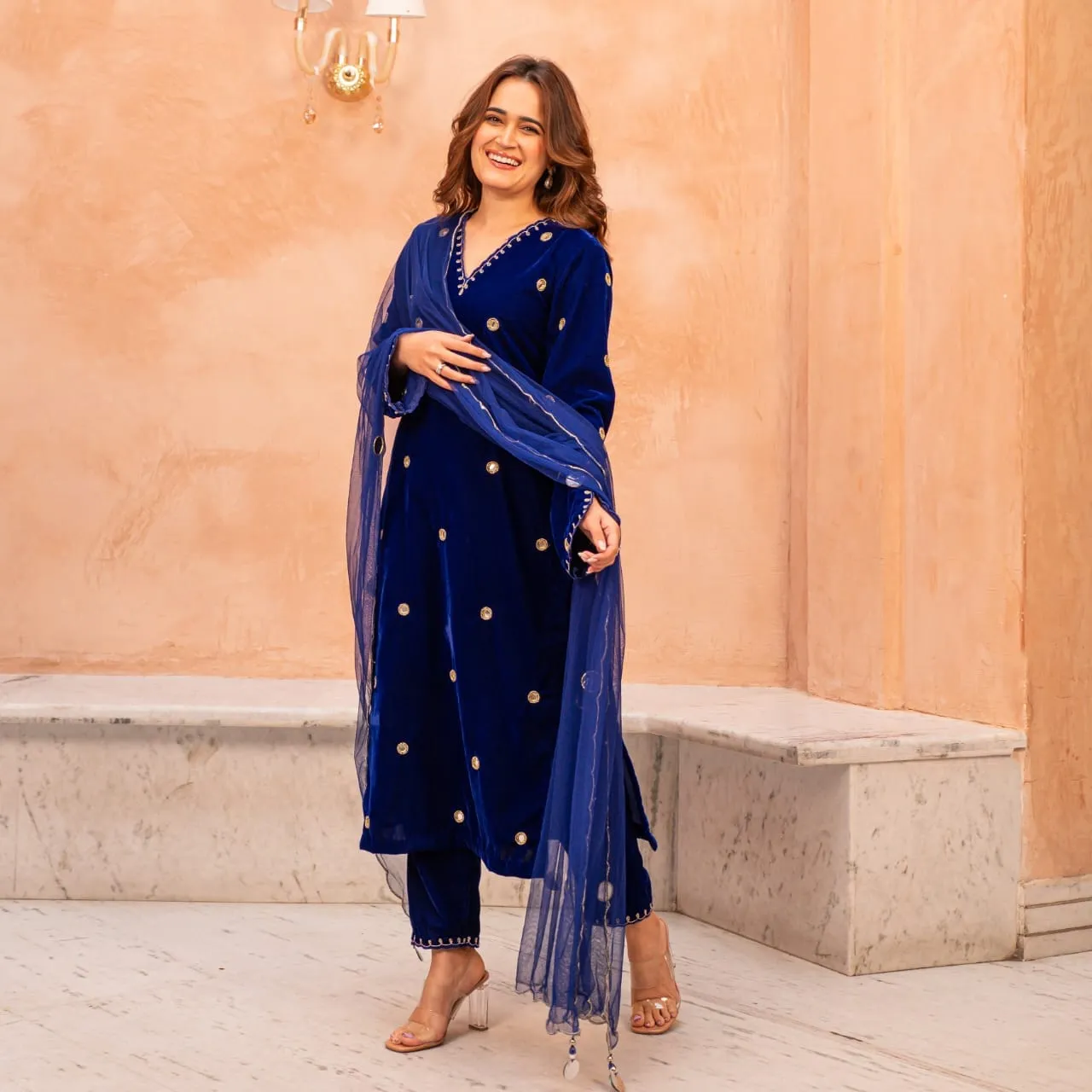 Heavy Velvet Embroidered Nawab Suit Set