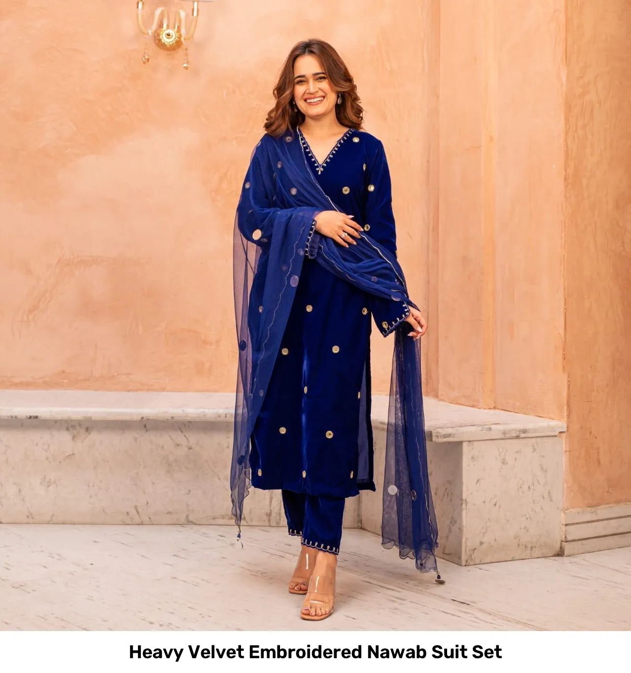 Heavy Velvet Embroidered Nawab Suit Set 4