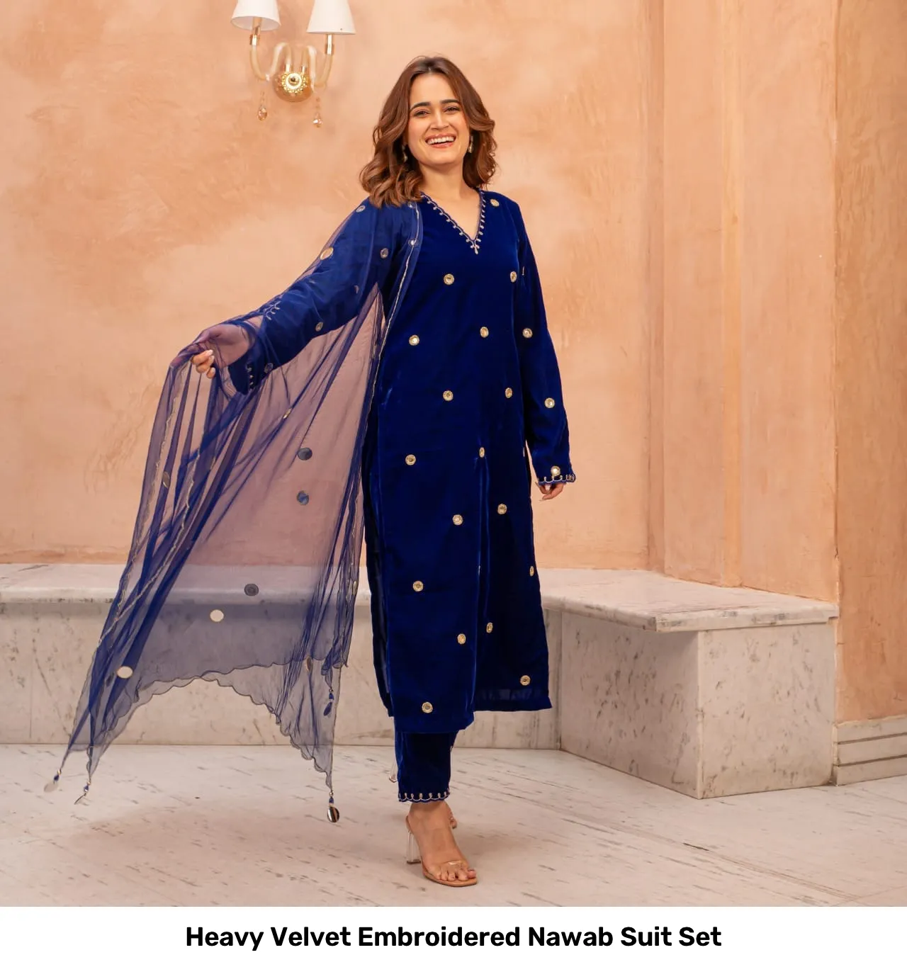 Heavy Velvet Embroidered Nawab Suit Set 8